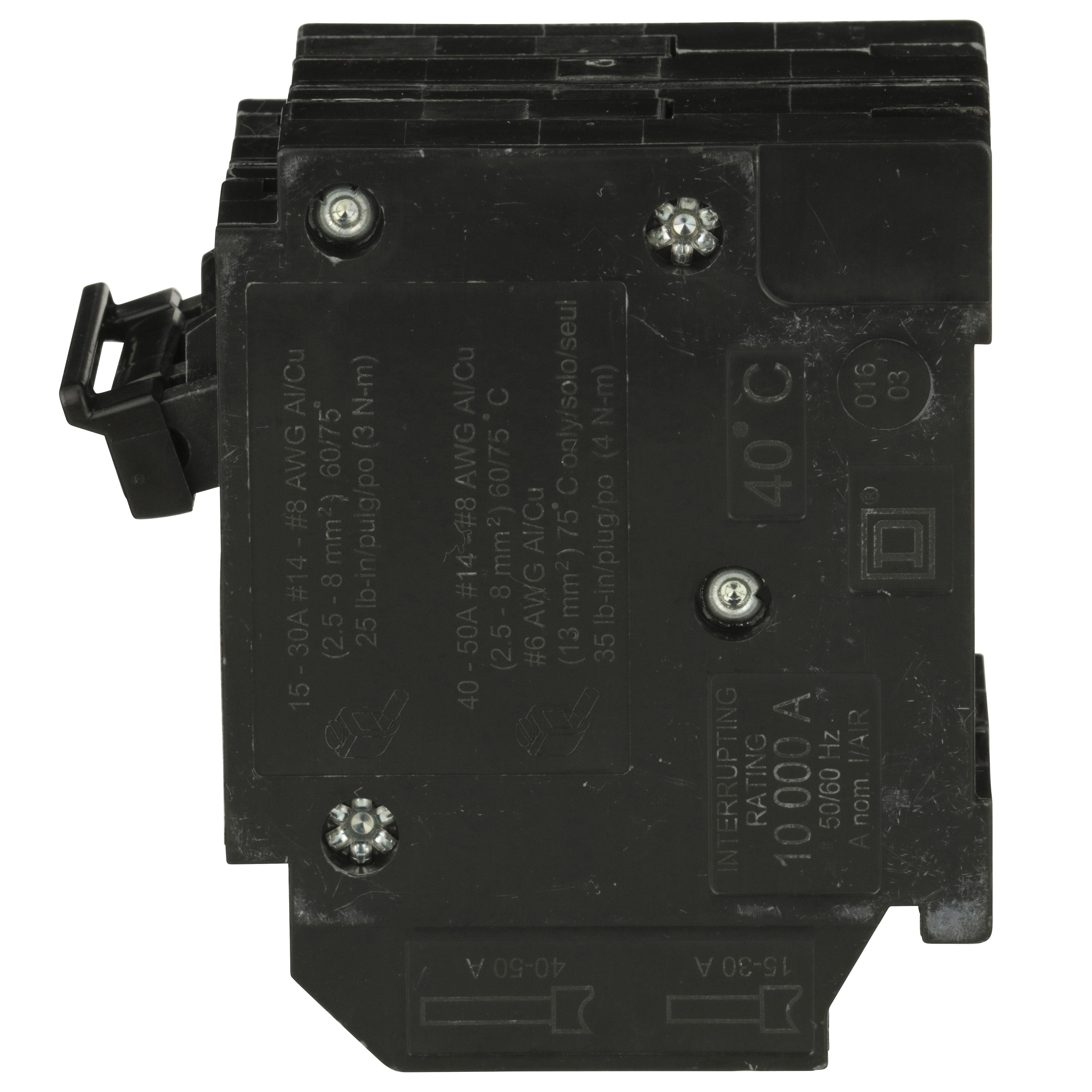 Picture of HOMT215250 - Quad tandem circuit breaker, Homeline, 1 x 2 pole at 15A, 1 x 2 pole at 50A, 120/240VAC, 10kA AIR, plug in, UL