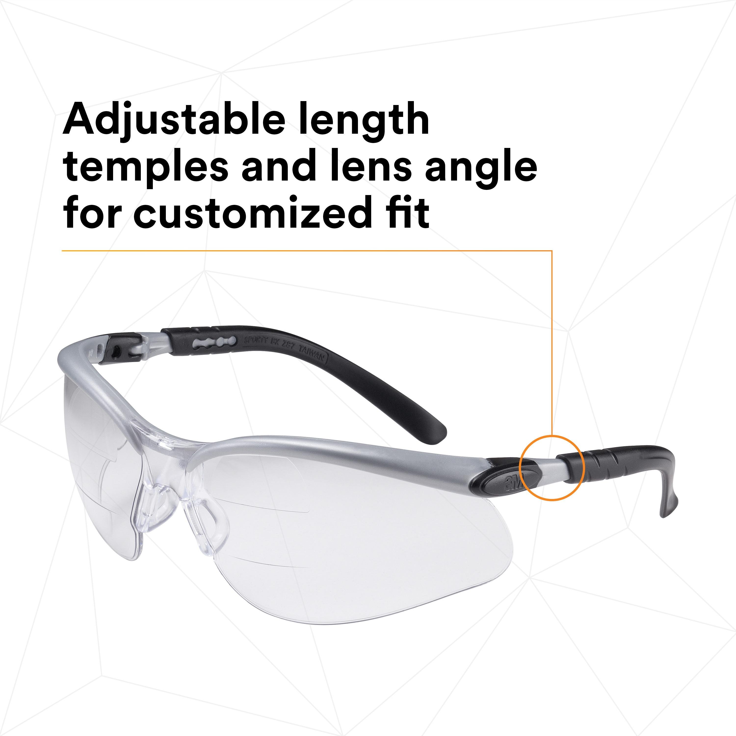 Picture of 11457-00000-10 - 3M BX Dual Reader Protective Eyewear 11457-00000-20, Clear Anti-Fog Lens, Silver/Black Frame, +1.5 Top/Bottom Diopter. 20 ea/Case