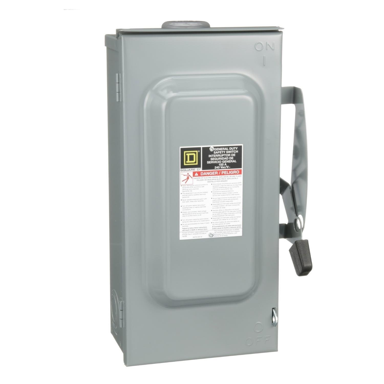 Picture of D323NRB - Safety switch, general duty, fusible, 100A, 3 pole, 30hp, 240VAC, NEMA 3R, 4 wire, 1 neutral, bolt on hub provision