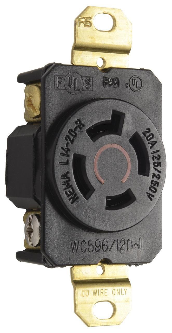 L1420-R - 20A 125/250V NEMA L1420 Single Receptacle, 4-Wire, Black