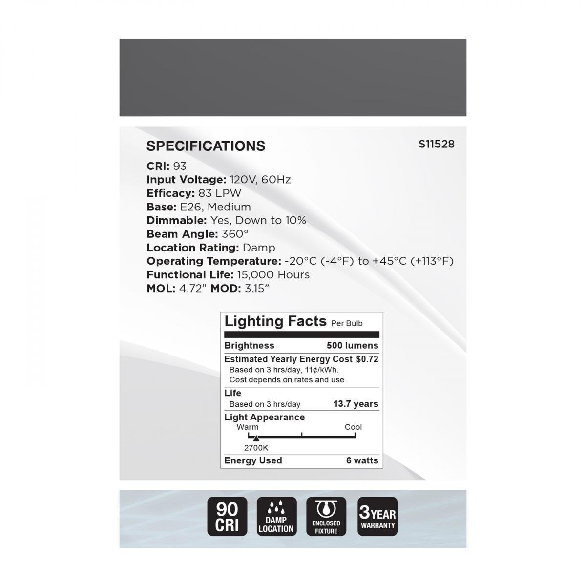 Picture of S11528 - 6 Watt LED - Reminiscent - Flex Gray Filament - G25 Loop - Medium Base - 2700K CCT - Clear - 120 Volt