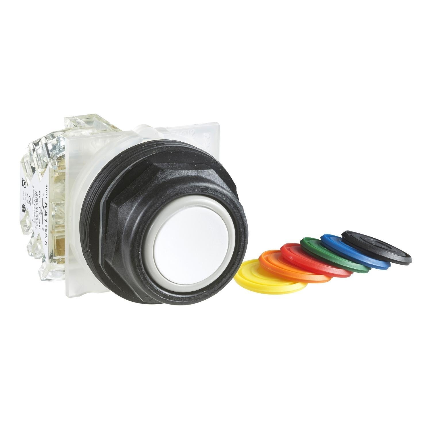 9001SKR1UH13 - Push button, Harmony 9001SK, plastic, flush, 7 colours choice, 30mm, spring return, 1 C/O