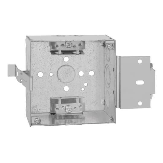 52171 MSX - 4 Inch Square Box, 2-1/8 Inch Deep, 1/2 Inch and 3/4 Inch Eccentric Knockouts, Pre-Galvanized Steel