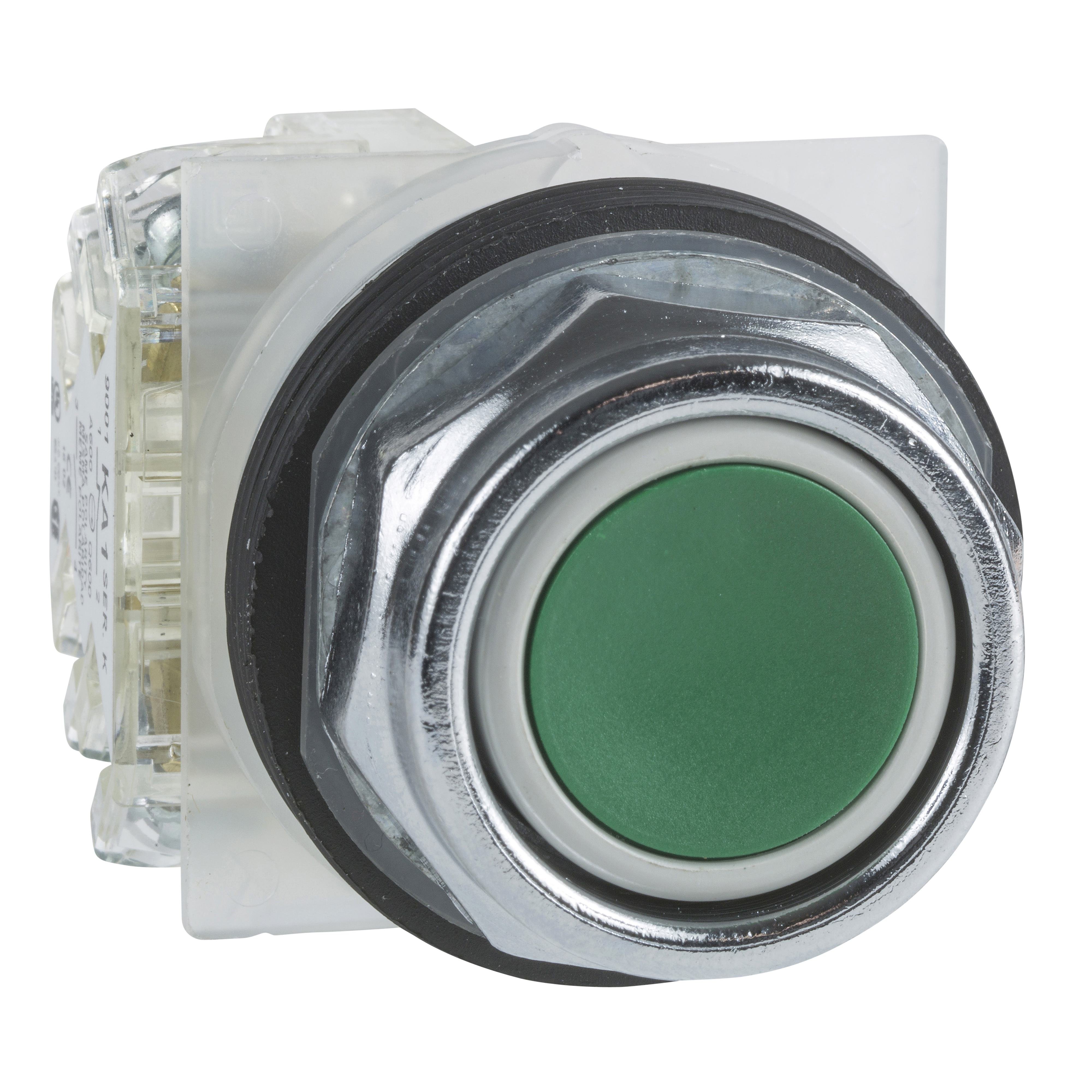 9001KR1GH5 - Push button, Harmony 9001K, metal, flush, green, 30mm, spring return, 1NO