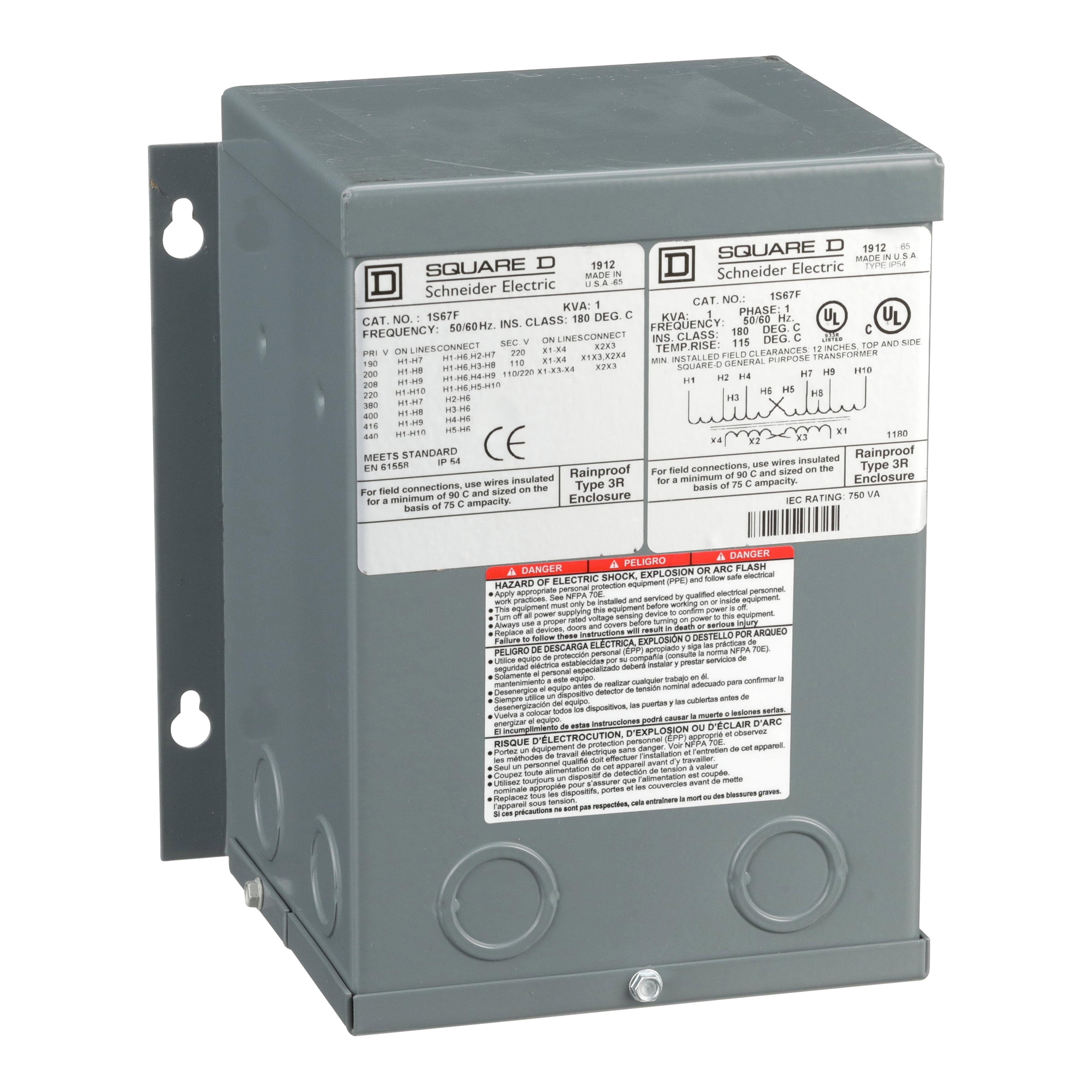 1S67F - [TAA, BAA, BABA, BAA_COTS] Transformer, dry type, encapsulated, 1kVA, 1 phase, multiple voltages, 7A, 115C rise