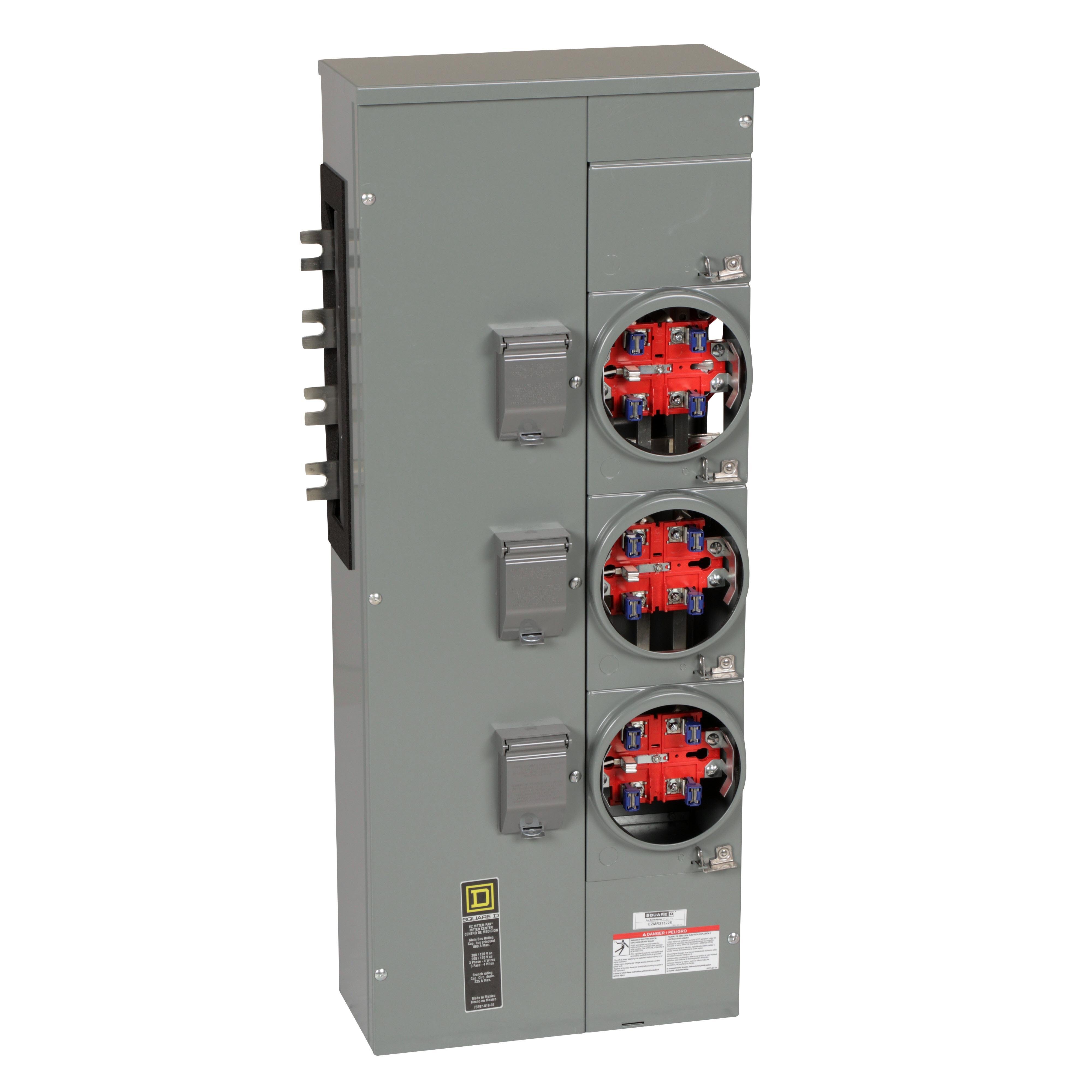 Picture of EZMR313225 - Branch unit, EZ Meter-Pak, 225A, 3 x 5 jaw sockets, 208Y/120VAC, no bypass, ringless, 800A Al busbar