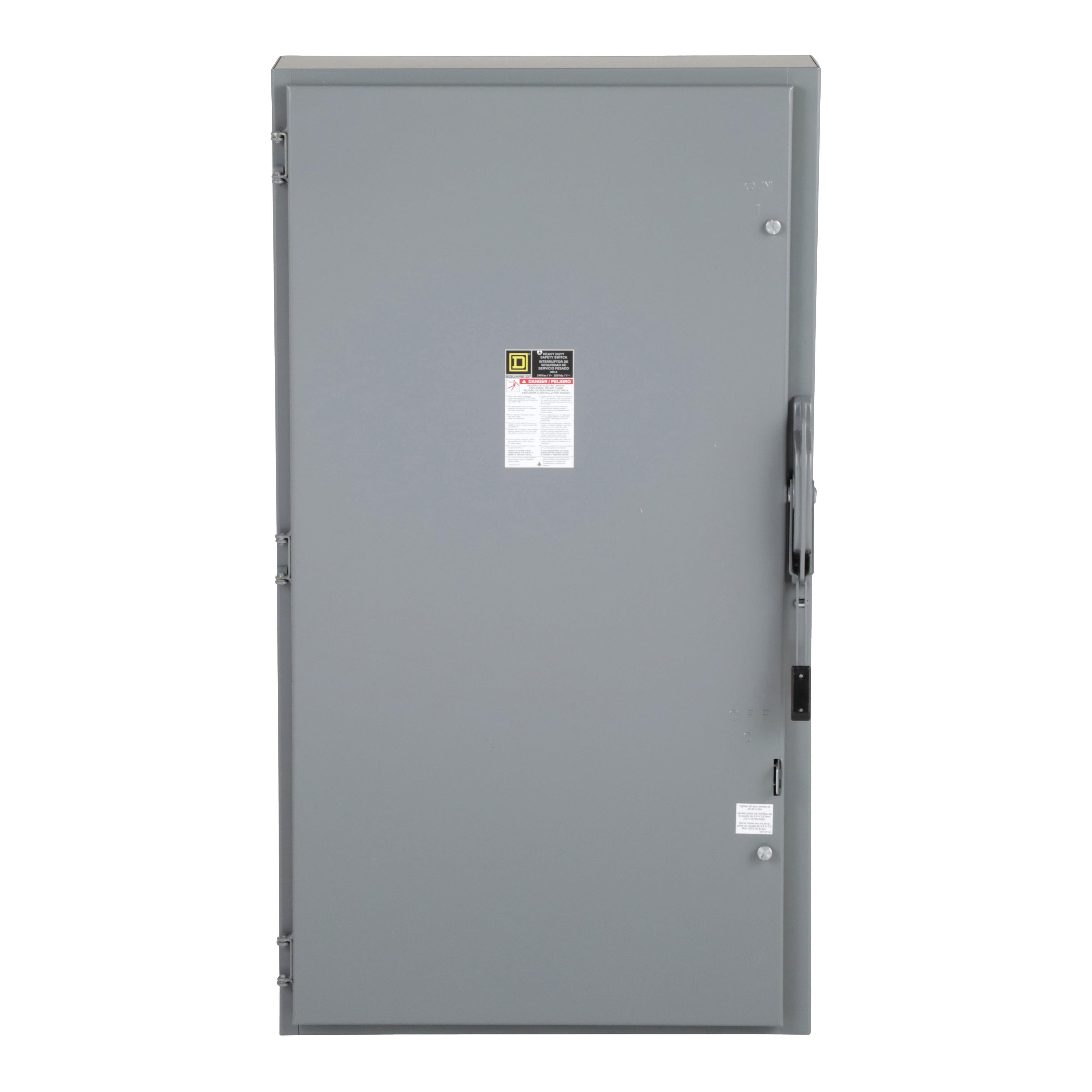 Picture of H225N - Safety switch, heavy duty, fusible, 400A, 2 pole, 125HP, 240VAC, 250VDC, neutral factory installed, NEMA1