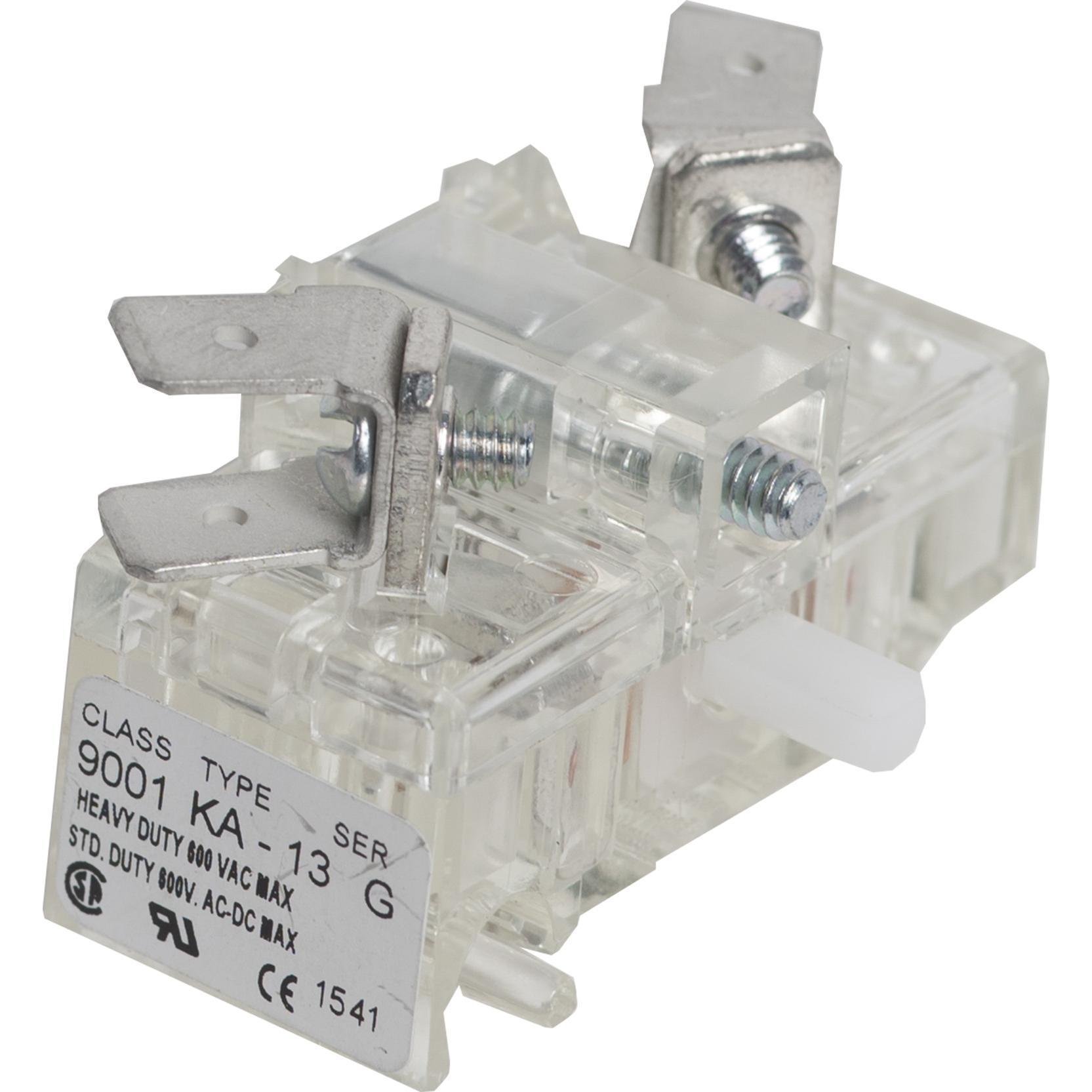 9001KA13 - 30mm push button, Type K, contact block, 1NC, 6A inductive at 120VAC, quick connect terminals