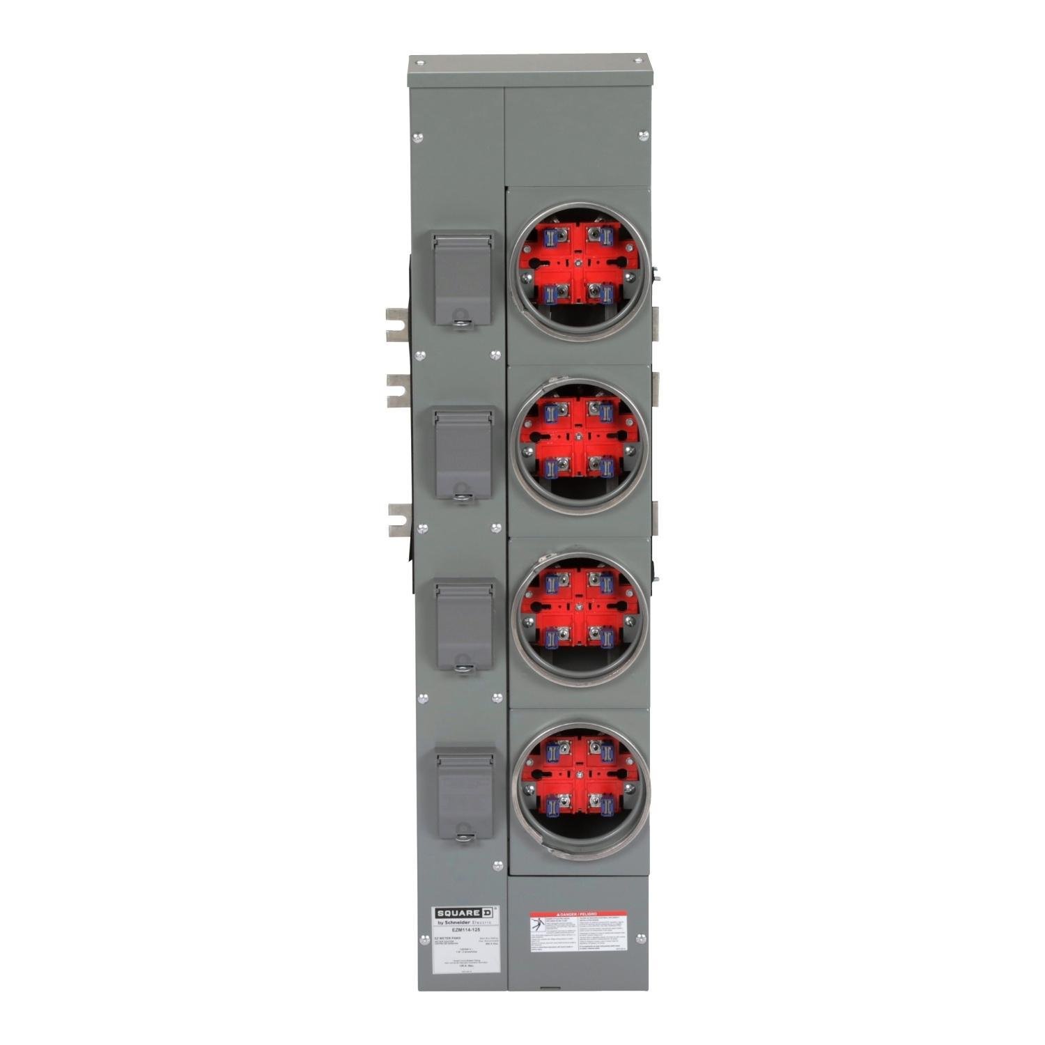 EZM114125 - Branch unit, EZ Meter-Pak, 125A, 4 x 4 jaw sockets, 120/240VAC, no bypass, ringed, 800A Al busbar