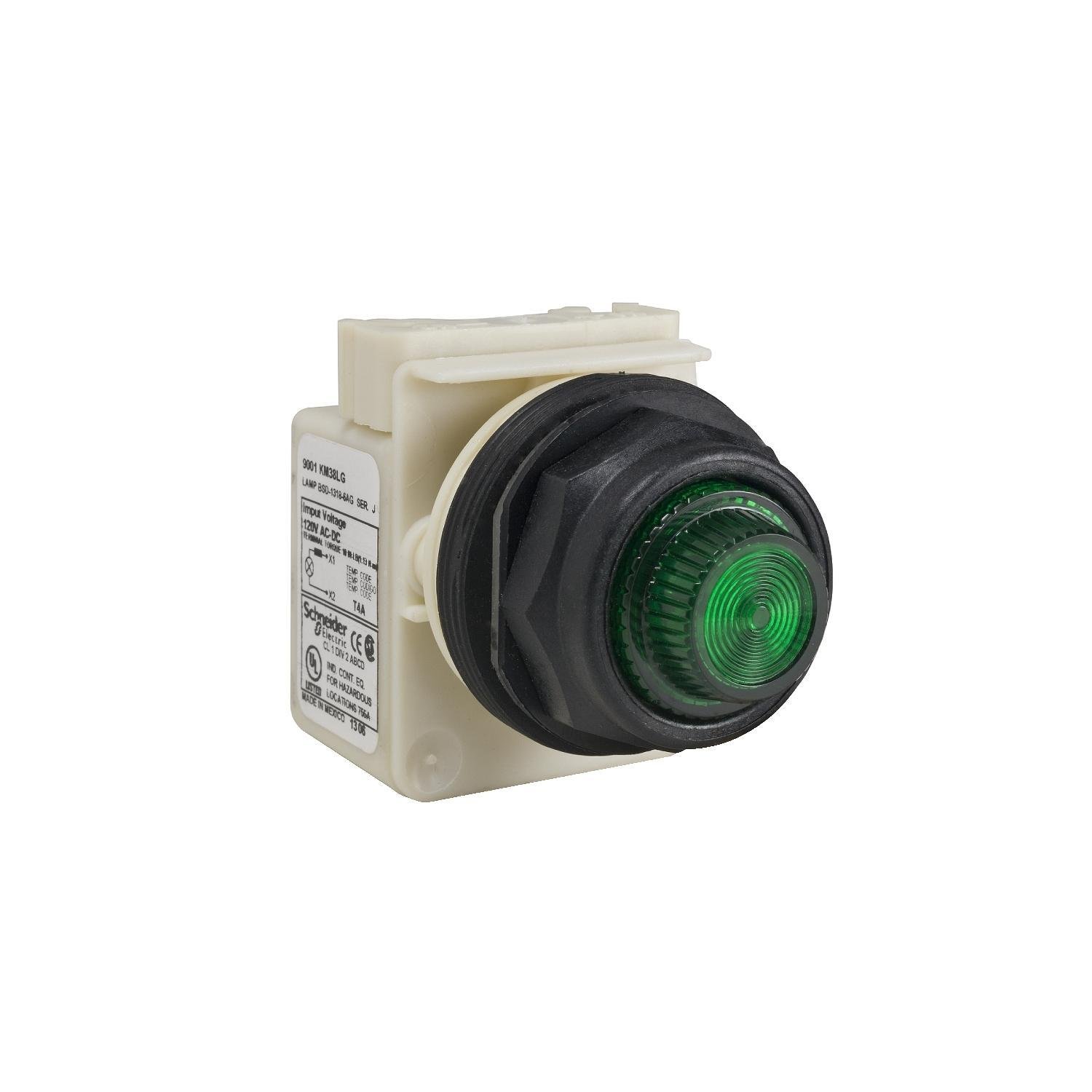 9001SKP38LGG31 - Pilot light, Harmony 9001SK, plastic, polycarbonate, fresnel lens, green, 30mm, LED green, 120V