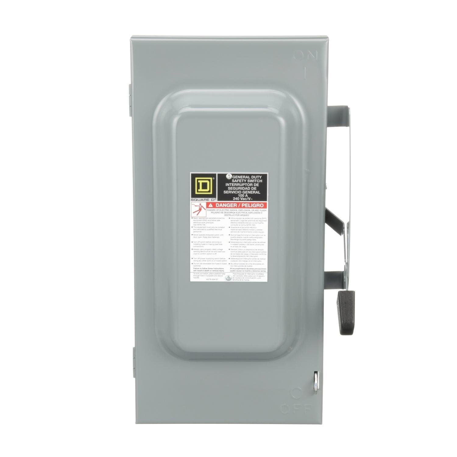 D323N - Safety switch, general duty, fusible, 100A, 3 pole, 30hp, 240VAC, NEMA 1, neutral factory installed