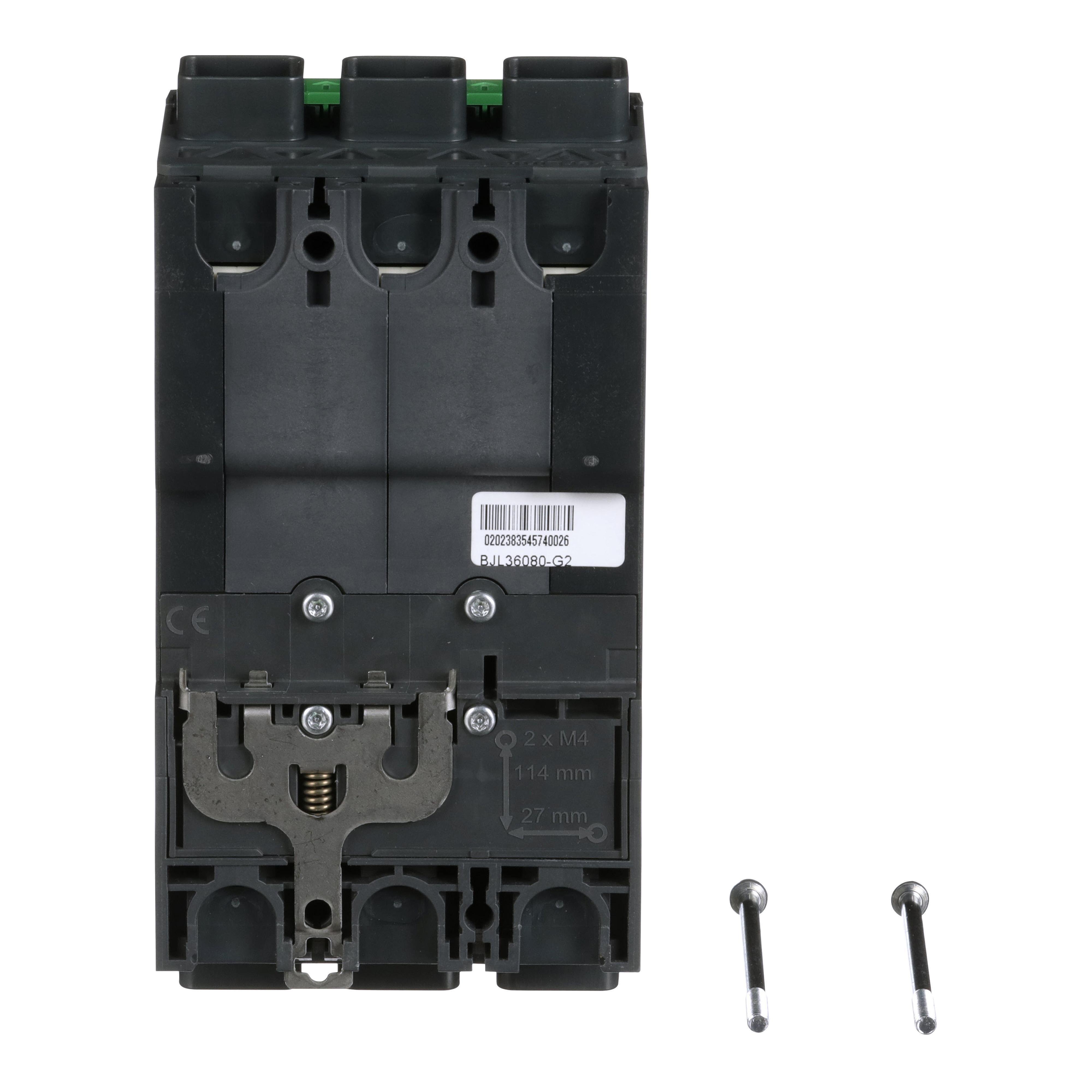 Picture of BJL36080 - Circuit breaker, PowerPacT B, 80A, 3 pole, 600Y/347VAC, 25kA, lugs, thermal magnetic, 80%