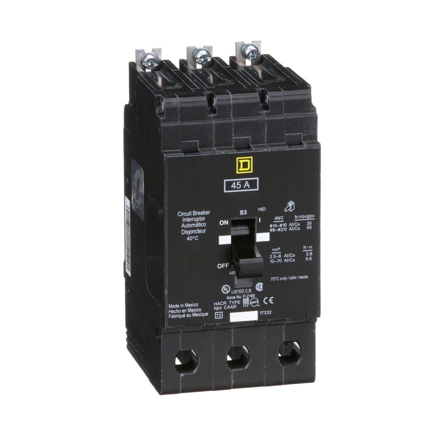 Picture of EJB34045 - Mini circuit breaker, E-Frame, 45A, 3 pole, 480Y/277VAC, 100kA max, bolt on [TAA]
