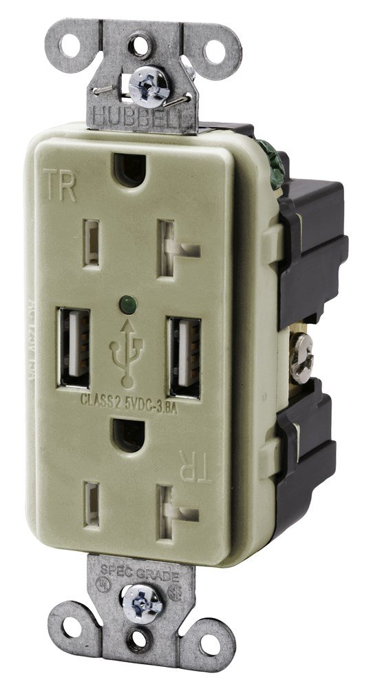 USB20X2I - Straight Blade Devices, 20A, 125V, 2 Pole, 3 Wire Grounding, USB20X2I