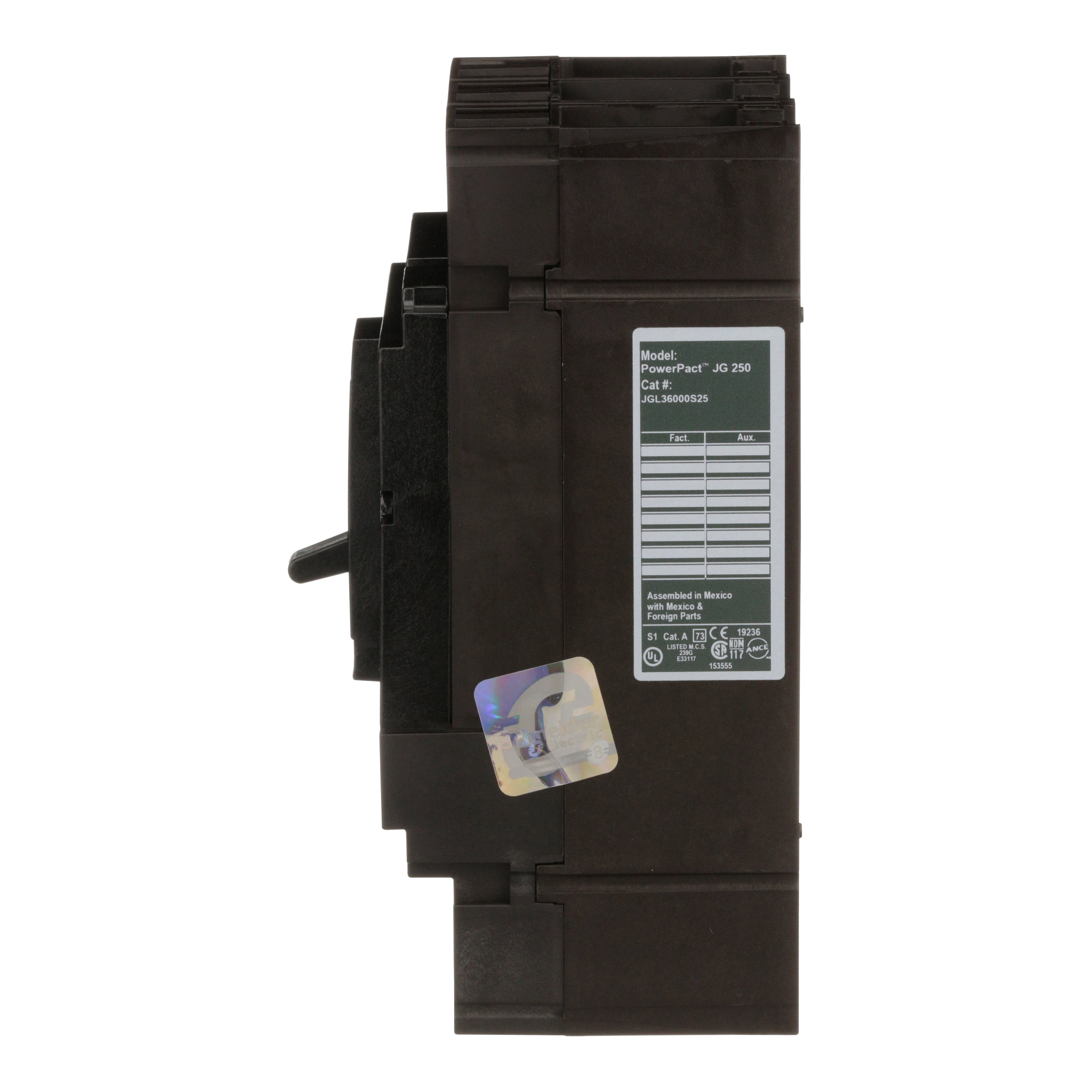 Picture of JGL36000S25 - Automatic switch, PowerPacT J, 250A, 3 pole, 600VAC, 18kA, lugs, magnetic