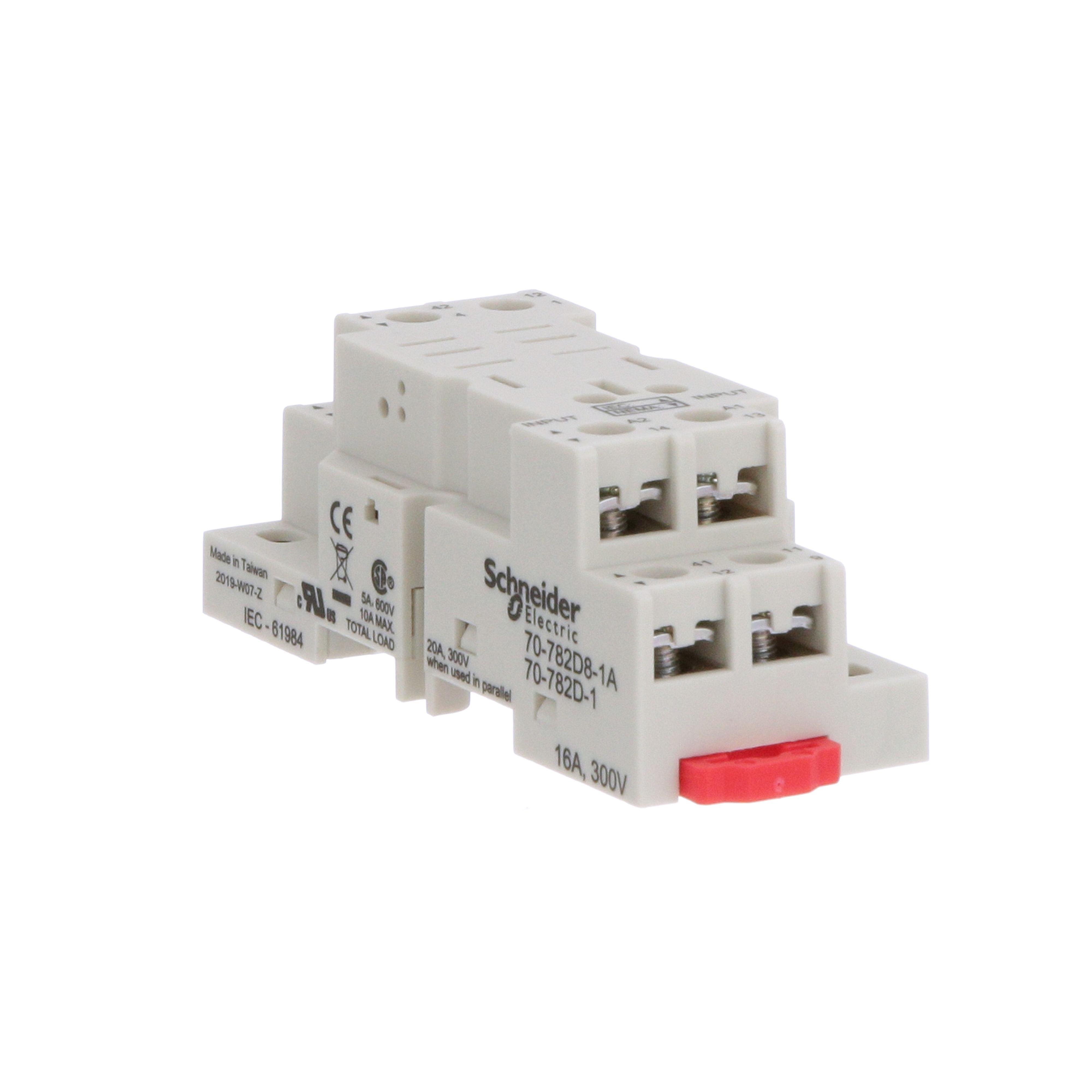 70-782D8-1A - Socket, General Purpose Relays, for 782 relays, DPDT, 8 pins, screws clamp terminals, 16A, 300V