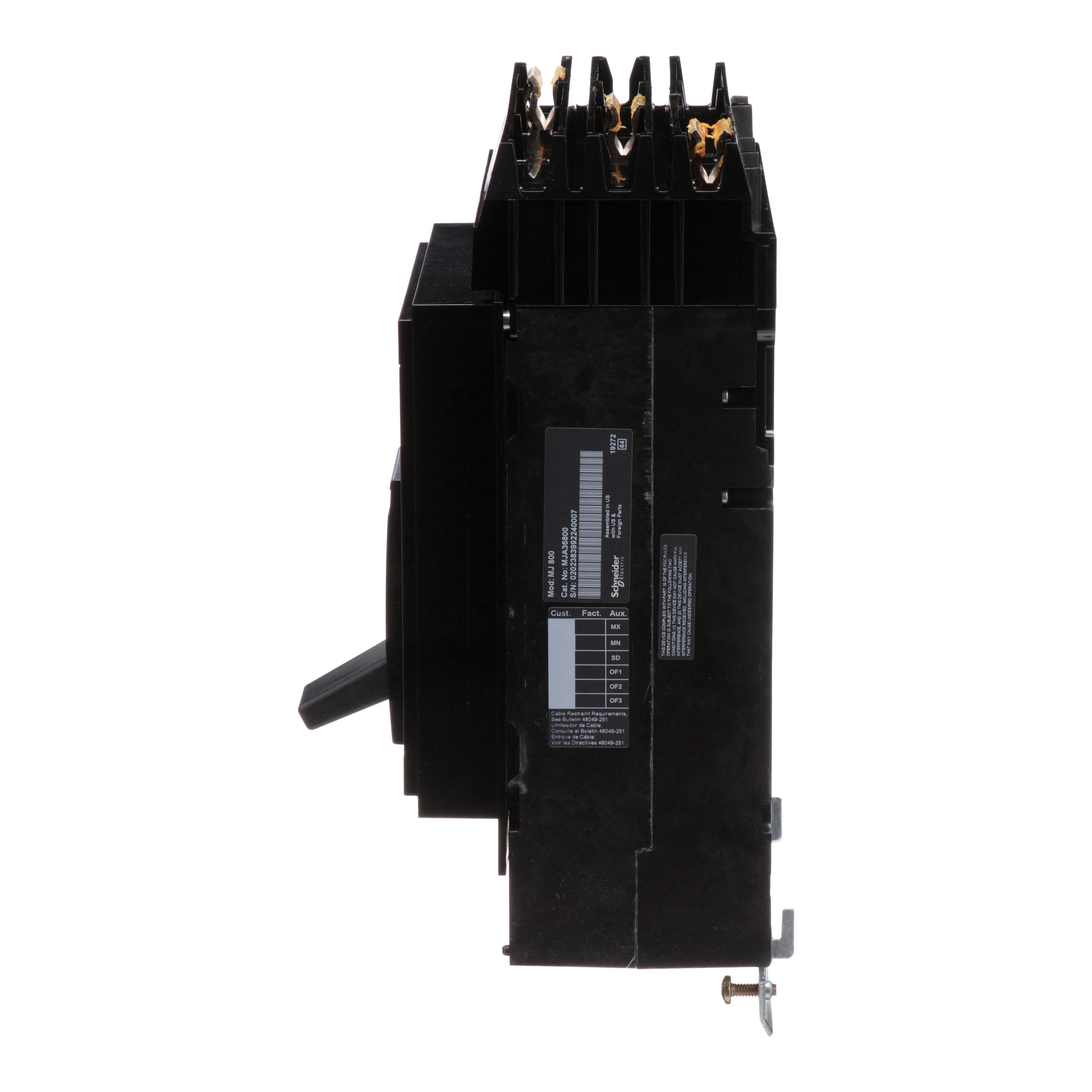 Picture of MJA36800 - Circuit breaker, PowerPacT M, 800A, 3 pole, 600VAC, 25kA, I-Line, ET 1.0, 80%, ABC