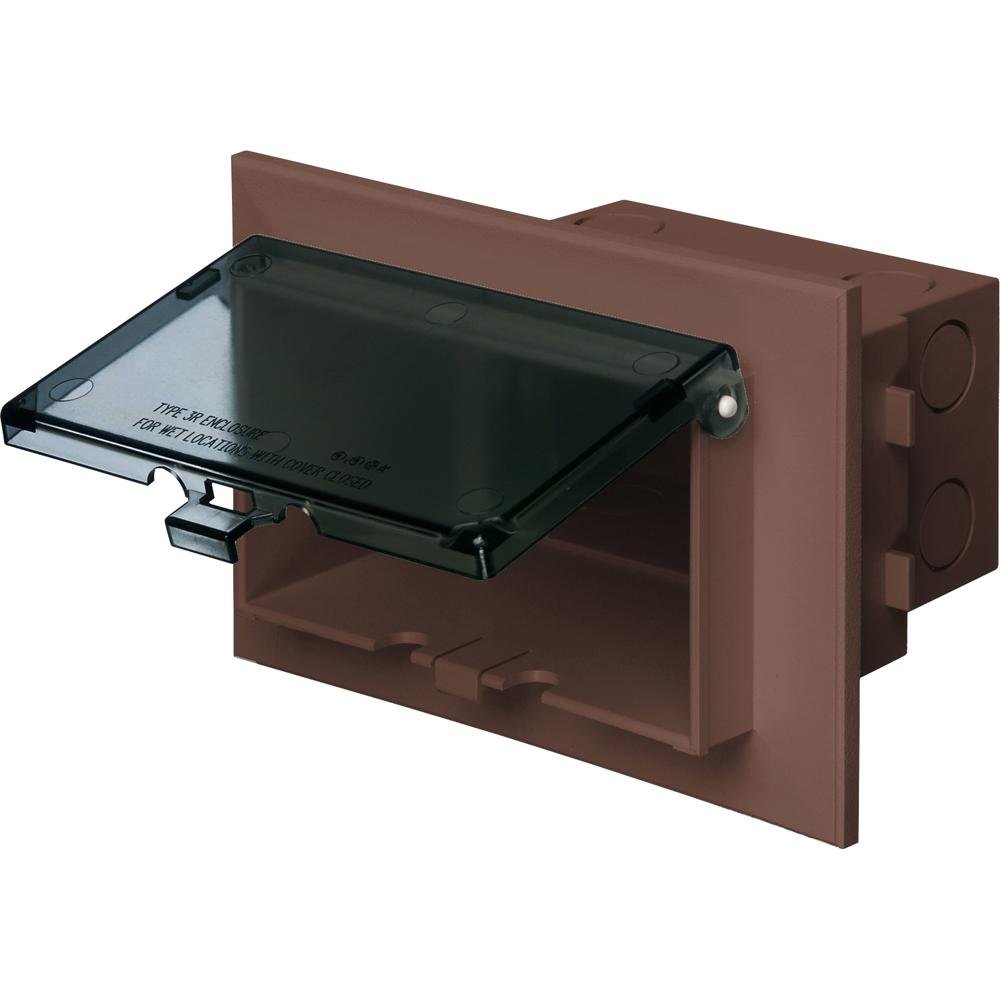 Picture of DBHB1BRC - Low profile inbox for new brick construction. Recessed electrical box with weather proof in use cover. Horizontal. Brown with clear cover.