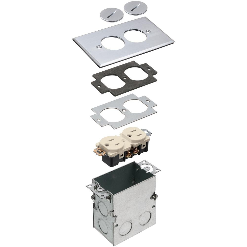 FLB5321NL - Floor box kit with steel box and metallic cover with threaded plugs. Single Gang. Nickel.