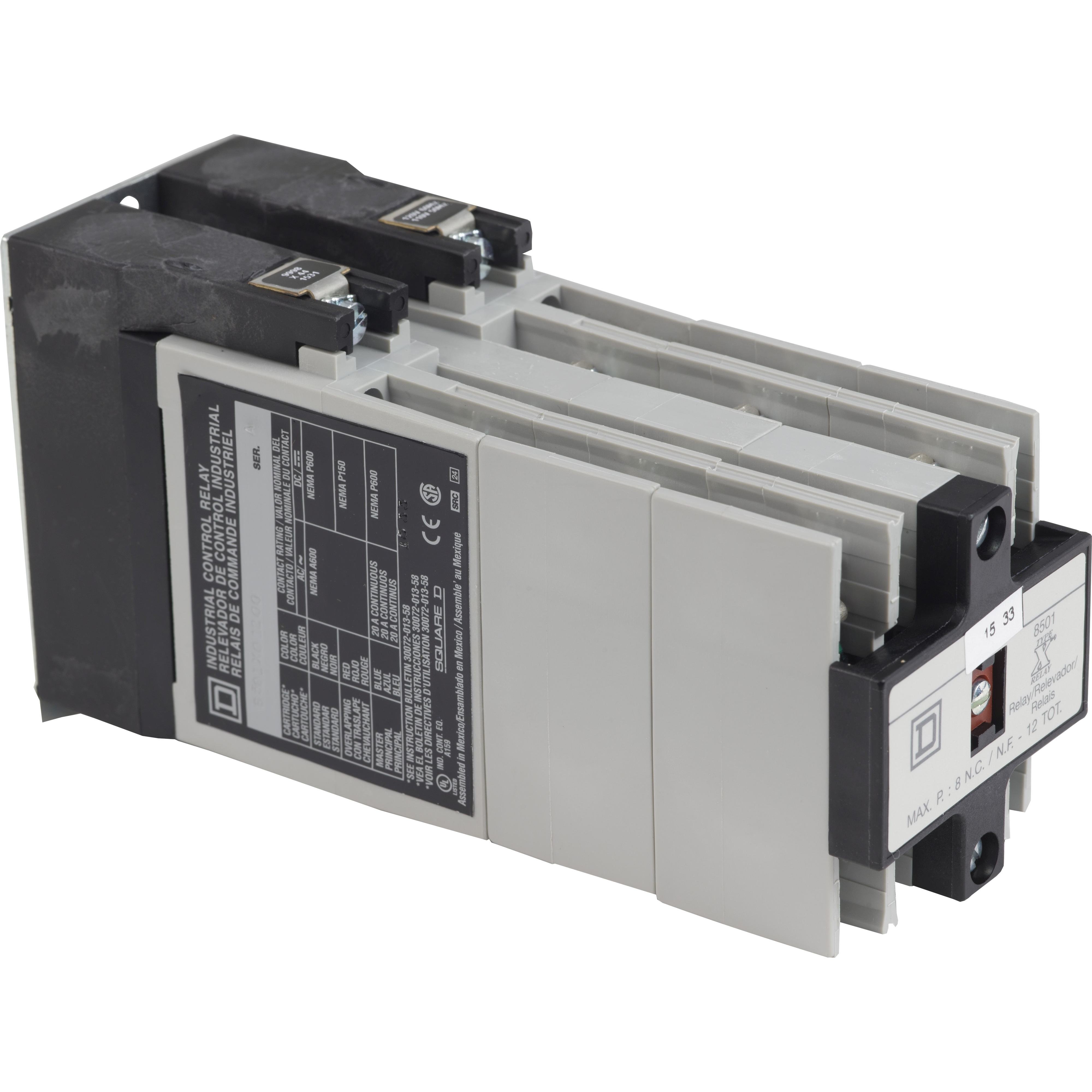 Picture of 8501XO1200V02 - Relay, Harmony 8501X, machine tool, coil, screw clamp terminals, 10A resistive at 600V AC, 110/120V AC 50/60Hz, 12NO