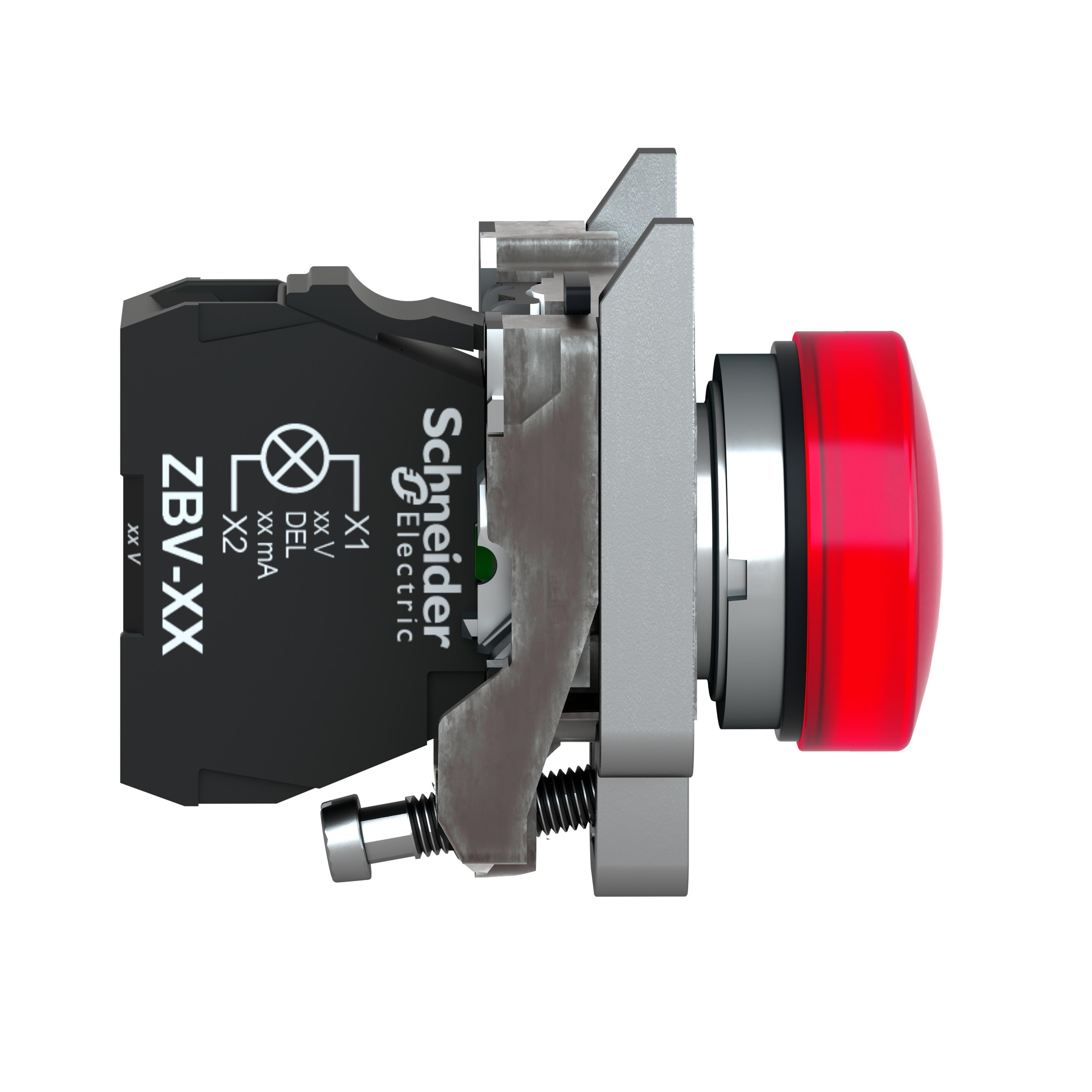 Picture of XB4BVB4 - Pilot light, Harmony XB4,metal, red, 22mm, universal LED, plain lens, 24V AC DC