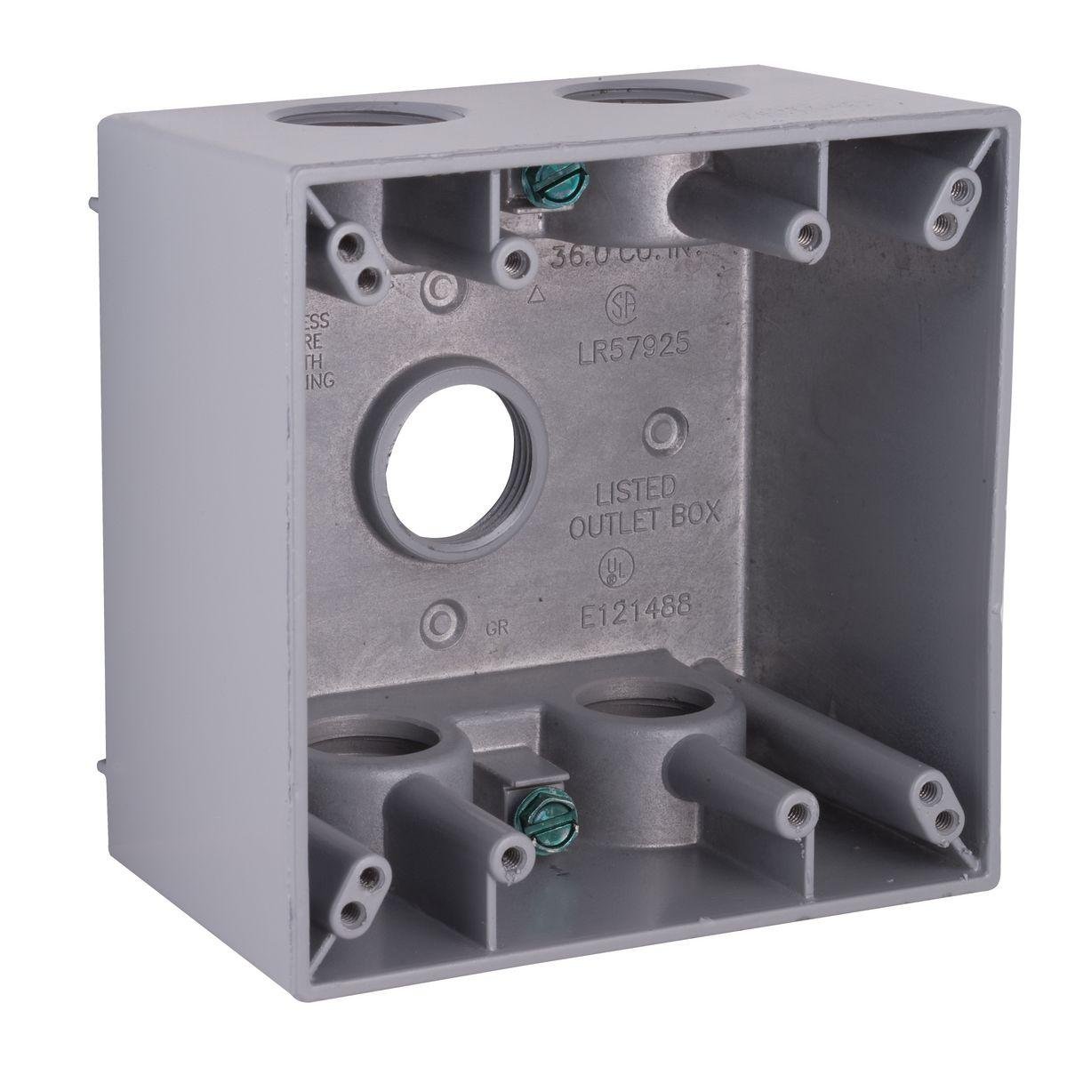 Picture of 5388-0 - 2-Gang Weatherproof Deep Box, Five 3/4 in. Threaded Outlets, Gray