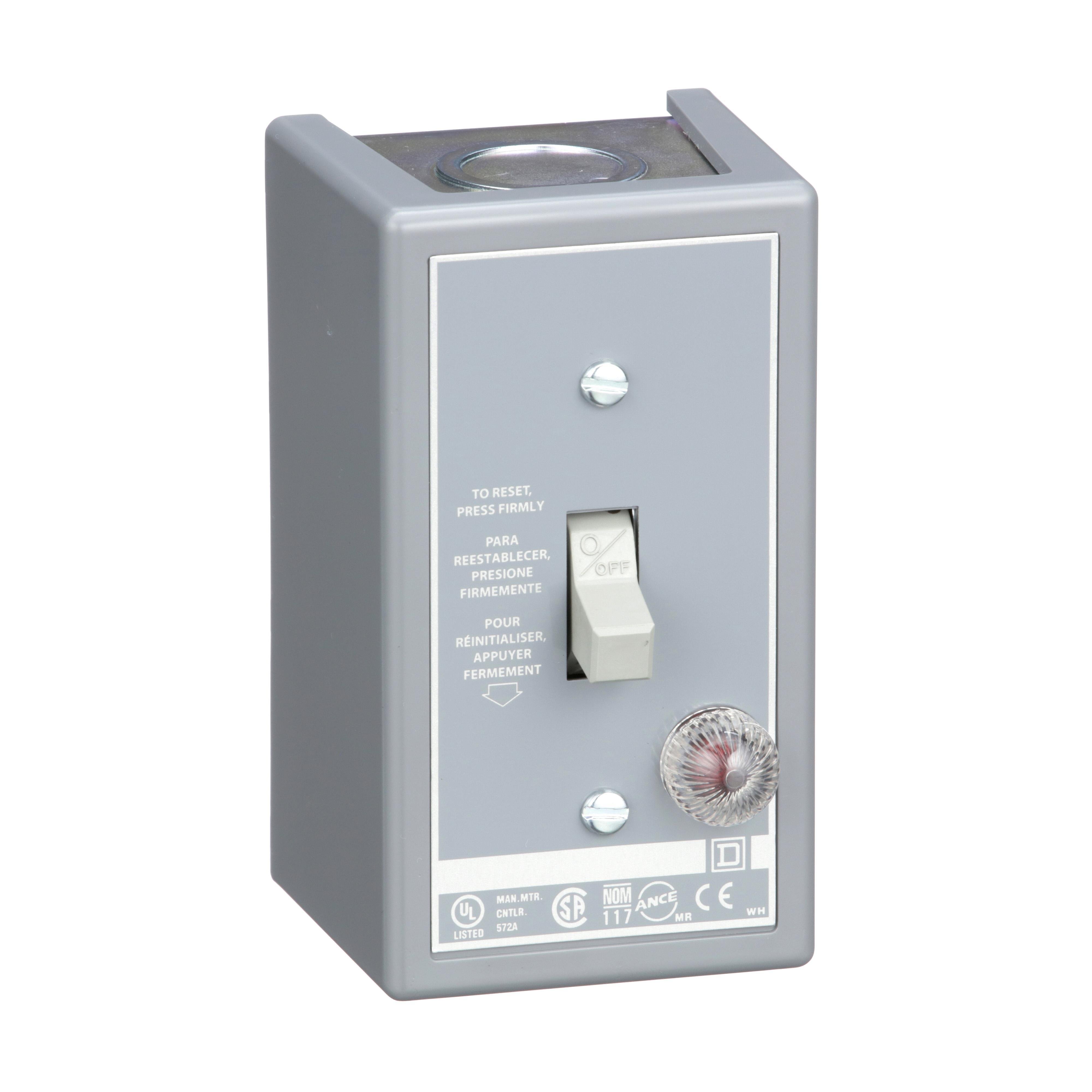 2510FG1P - Manual Starter, fractional horsepower, 16A, 1 pole, 1 HP at 277 VAC, toggle operated, red indicator, NEMA 1 enclosure