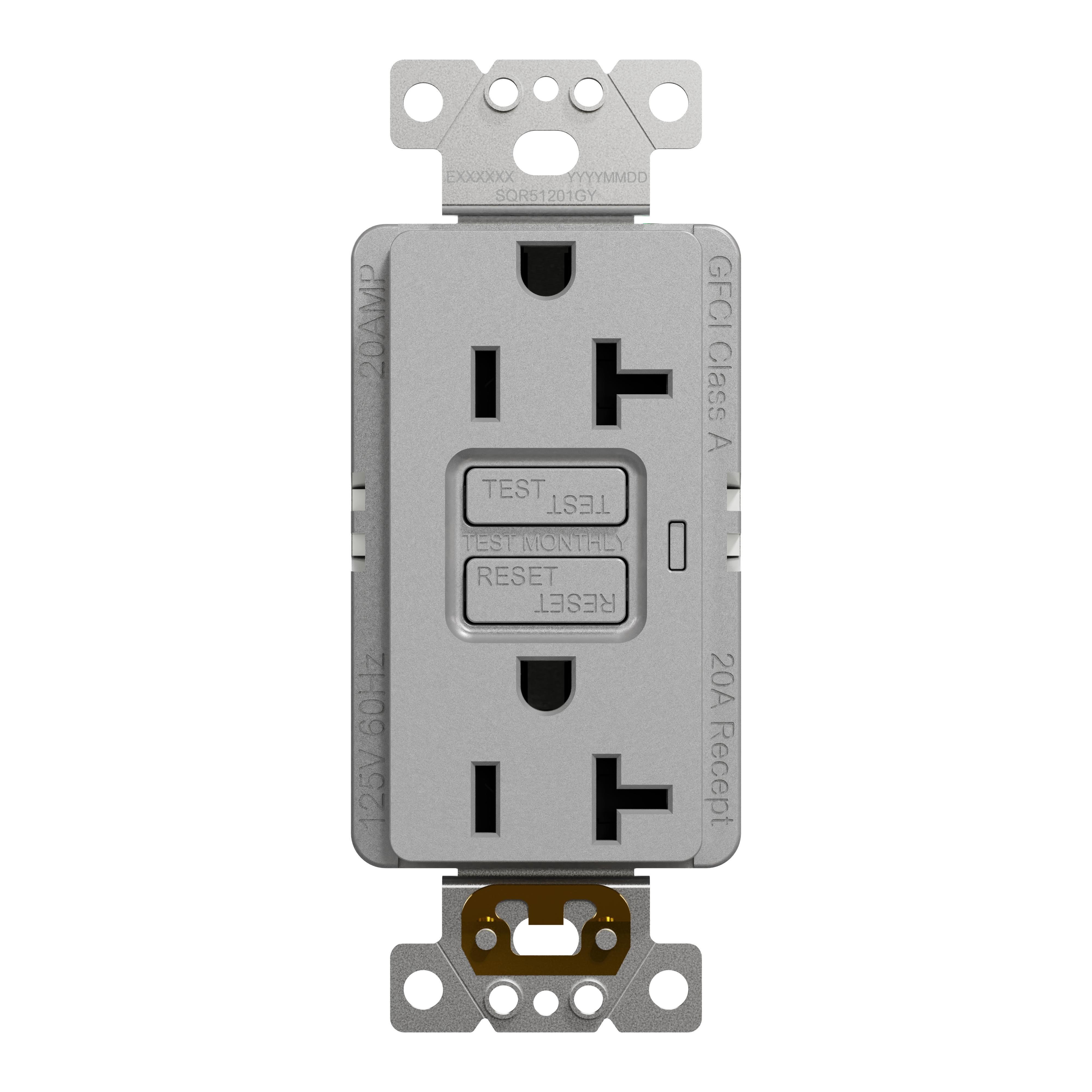 SQR51201GY - Socket-outlet, X Series, 20A, decorator, GFCI, tamper resistant, commercial, gray, matte finish