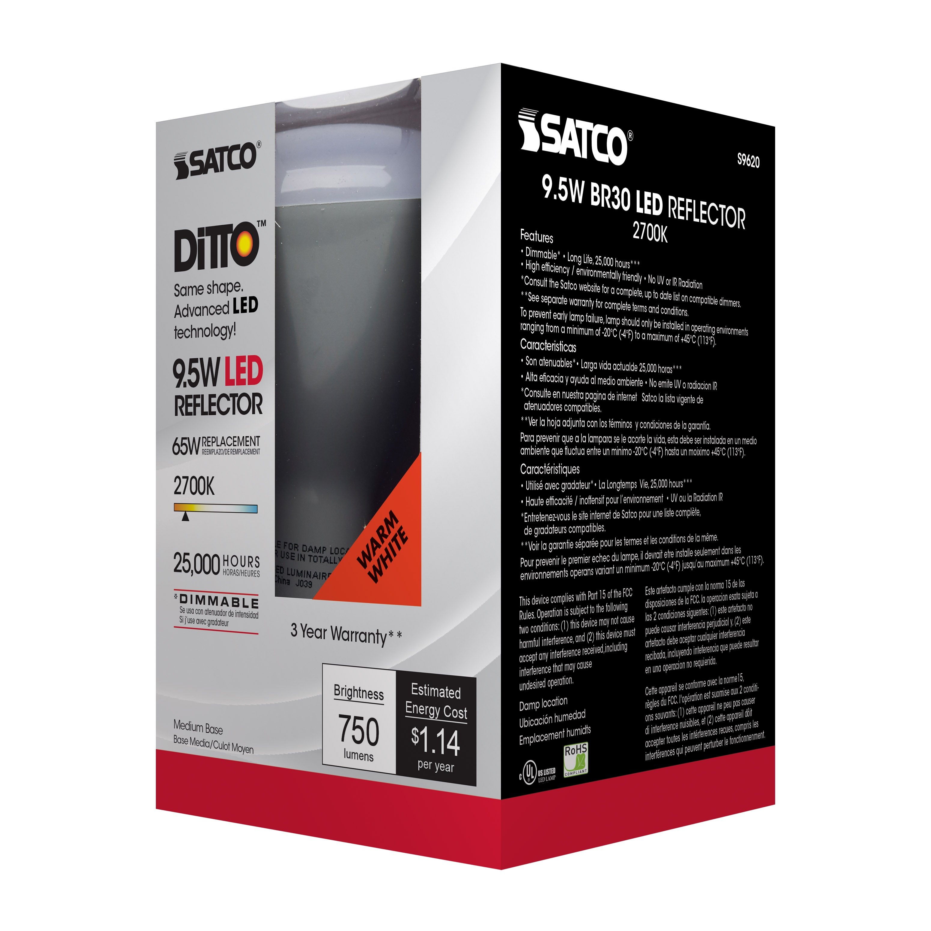 Picture of S9620 - 9.5 Watt - BR30 LED - 105 deg. Beam Angle - 2700K - Medium base - 120 Volt - Dimmable