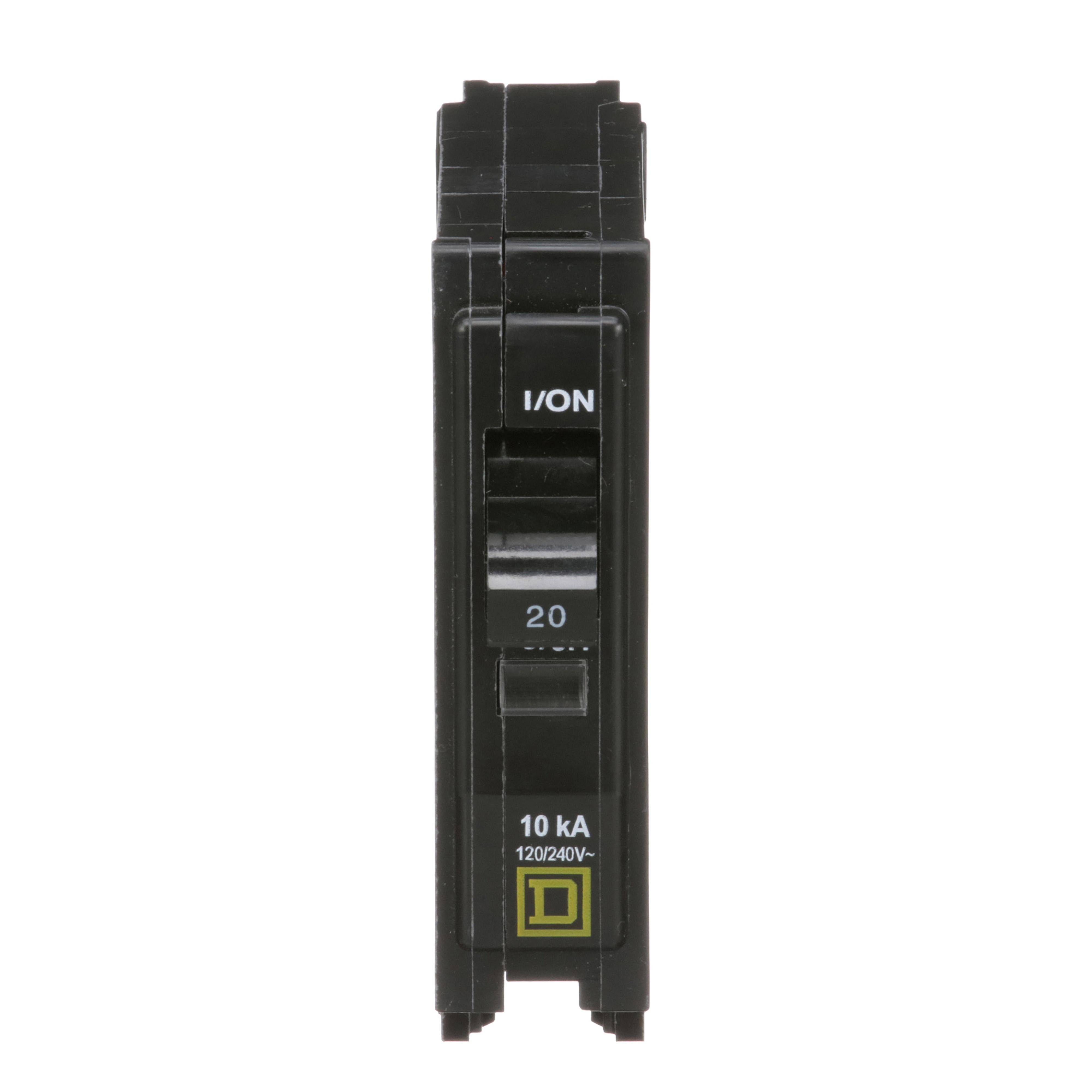 Picture of QO120HM - Mini circuit breaker, QO, 20A, 1 pole, 120VAC, 10kA, plug in, high magnetic