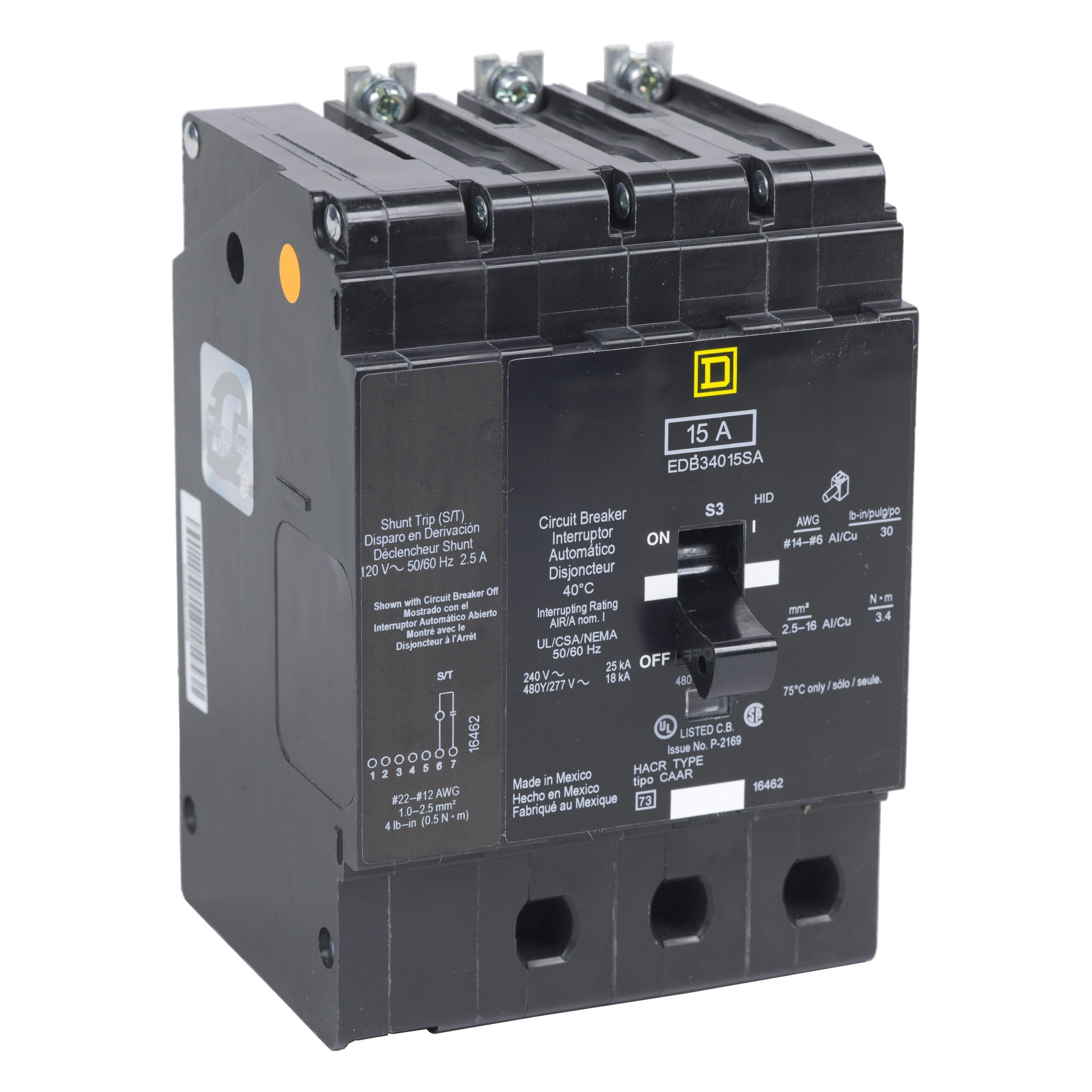 EJB34030SA - Mini circuit breaker, E-Frame, 30A, 3 pole, 480Y/277VAC, 100kA max, bolt on, shunt trip [TAA]