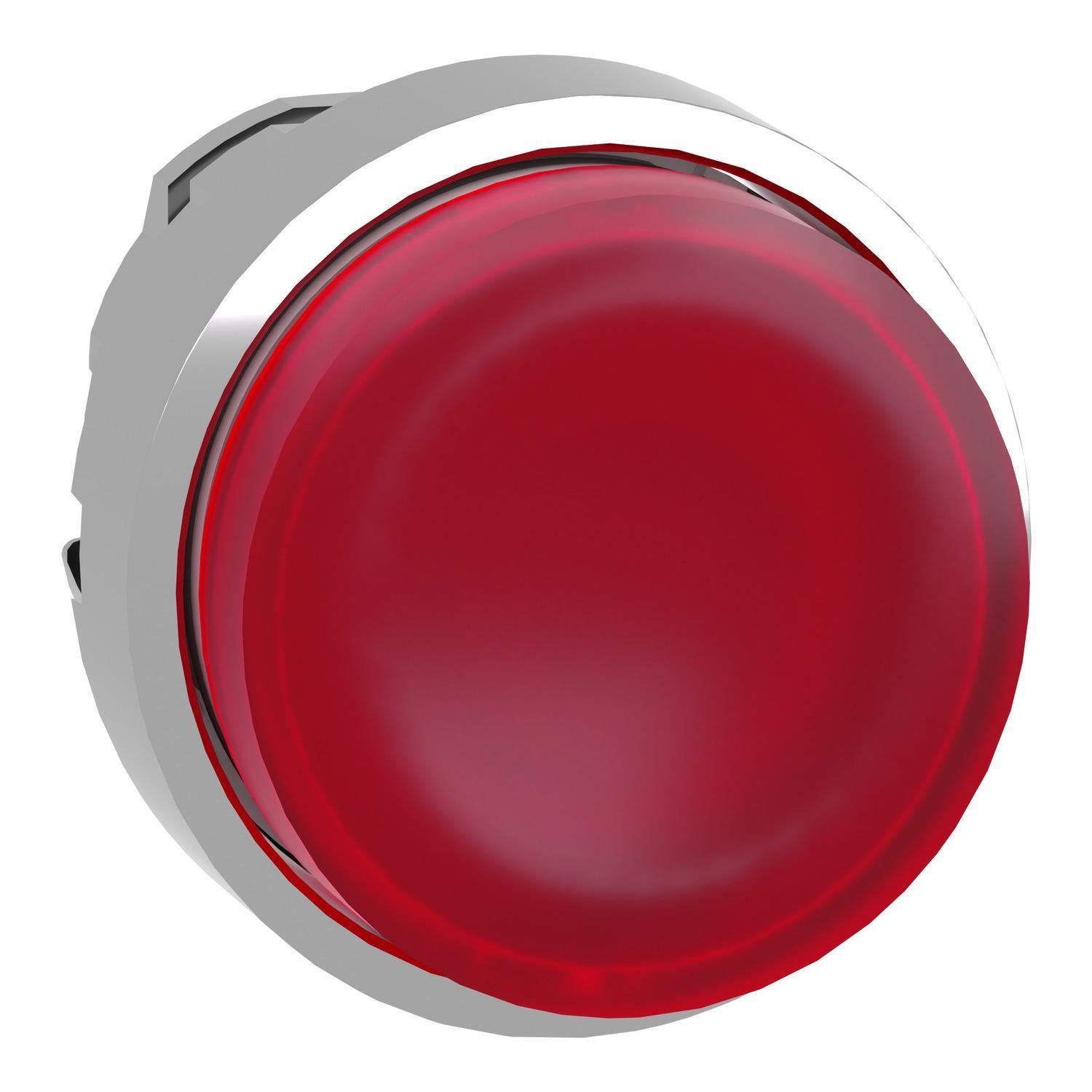 Picture of ZB4BW143 - Head for illuminated push button, Harmony XB4, metal, red projecting, 22mm, universal LED, spring return, plain lens