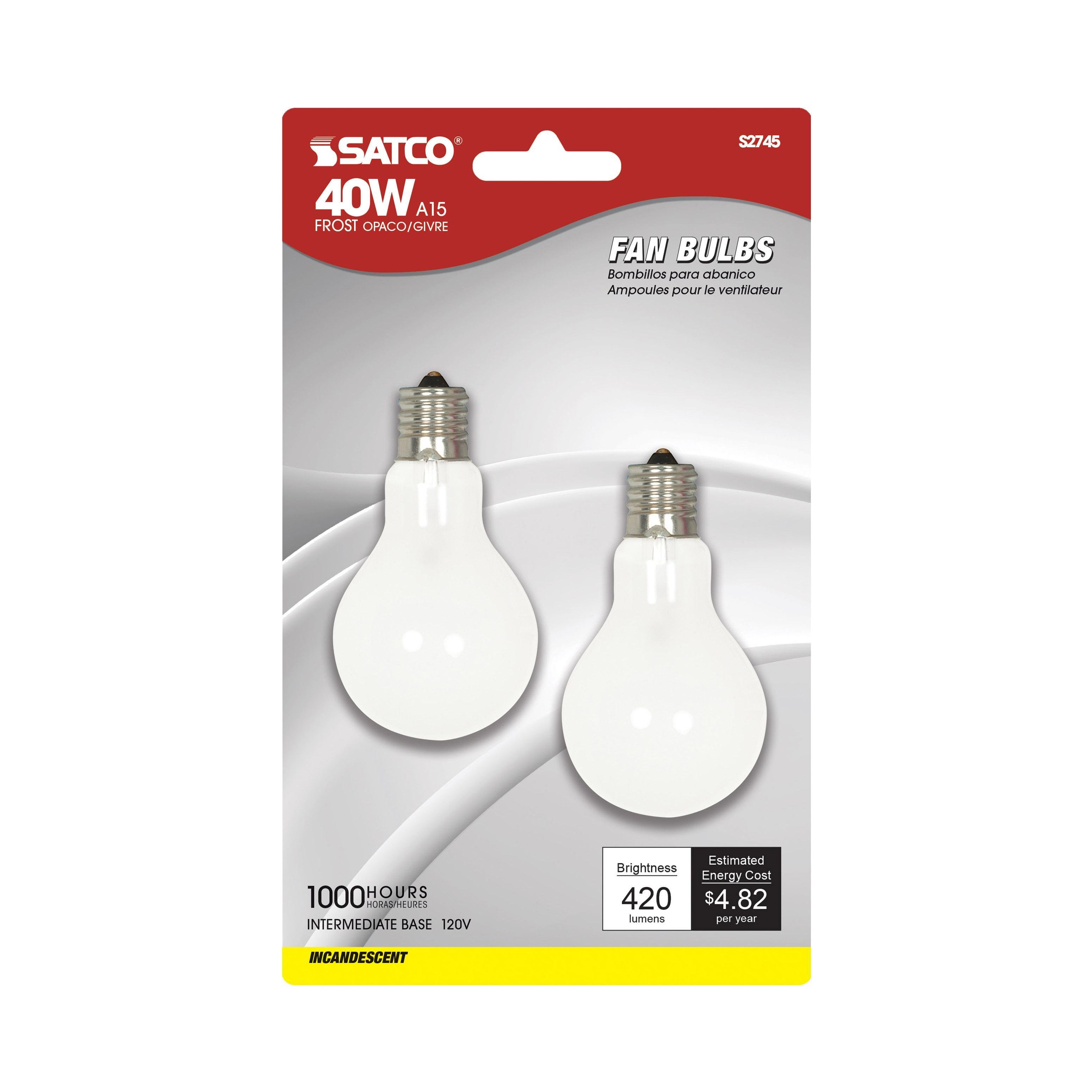 Picture of S2745 - 40 Watt A15 Incandescent - Frost - Appliance Lamp - 1000 Average rated hours - 420 Lumens - Intermediate base - 120 Volt - 2-Card