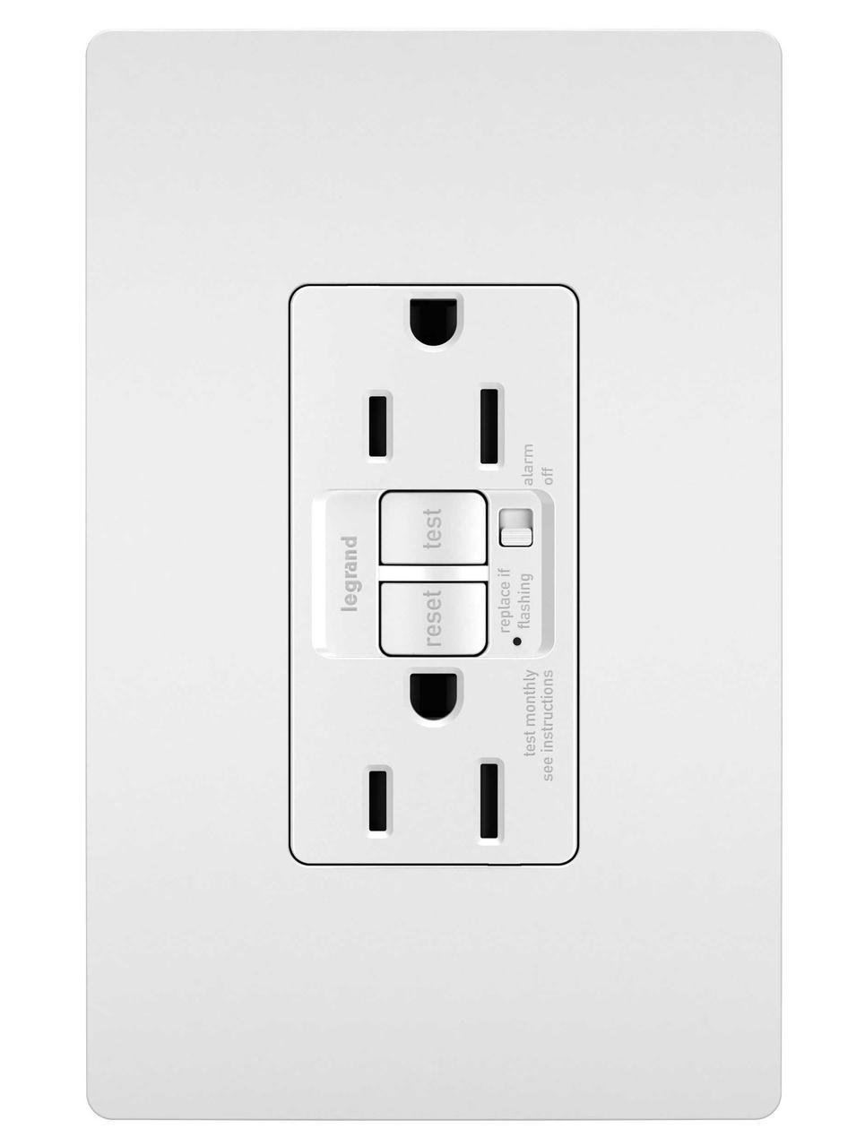 Picture of 1597-TRAW - radiant® Tamper-Resistant 15A Duplex Self-Test GFCI Receptacles with Audible Alarm and SafeLock® Protection, White