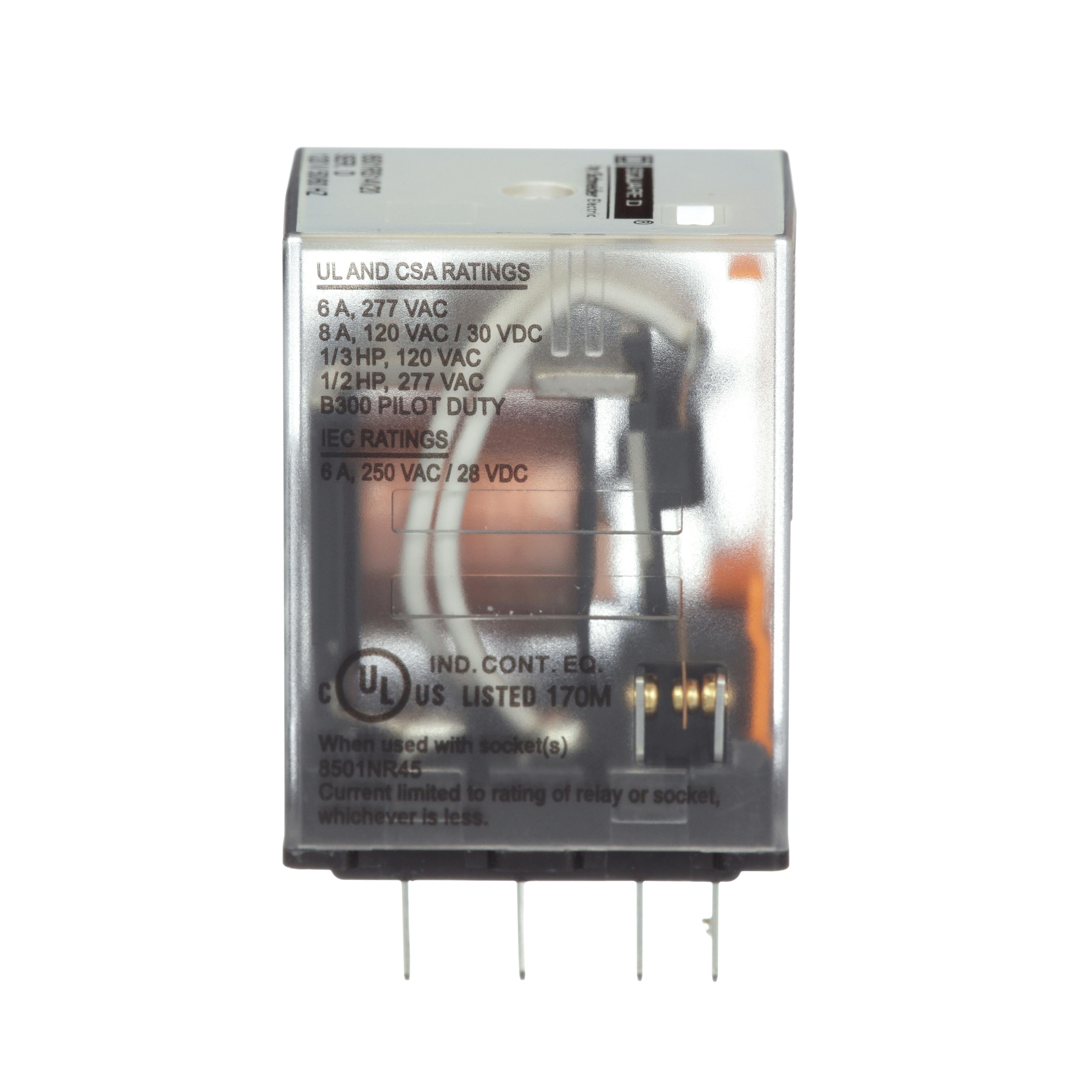 Picture of 8501RS14V20 - Miniature Relay, Harmony 8501R, low voltage, hermetically sealed, 4PDT, 14 blades, 8A at 120V AC, coil, 0.5HP at 277V AC, 120V AC, 4NO+ 4NC