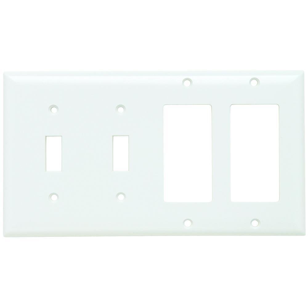SP2262-W - Combination Openings, 2 Toggle Switch and 2 Decorator, Four Gang, White