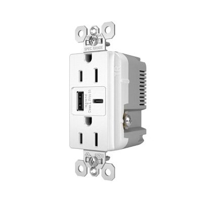 Picture of TR15USBAC6W - 15A 125V Tamper-Resistant Duplex Receptacle with USB A/C Fast Charging Ports, White