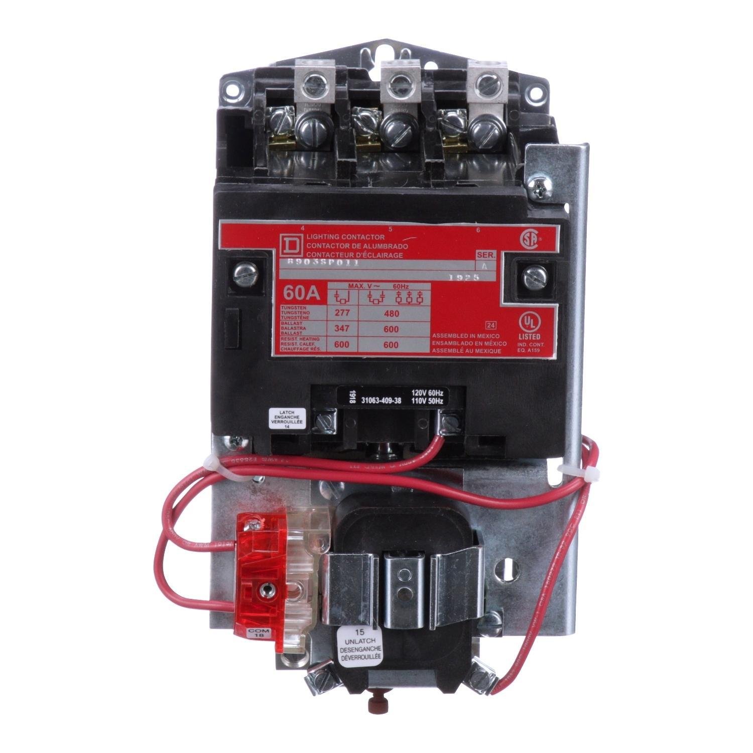 Picture of 8903SPO11V02 - Contactor, Type S, multipole lighting, mechanically held, 60A, 3 pole, 110/120VAC 50/60Hz coil, open style [TAA]