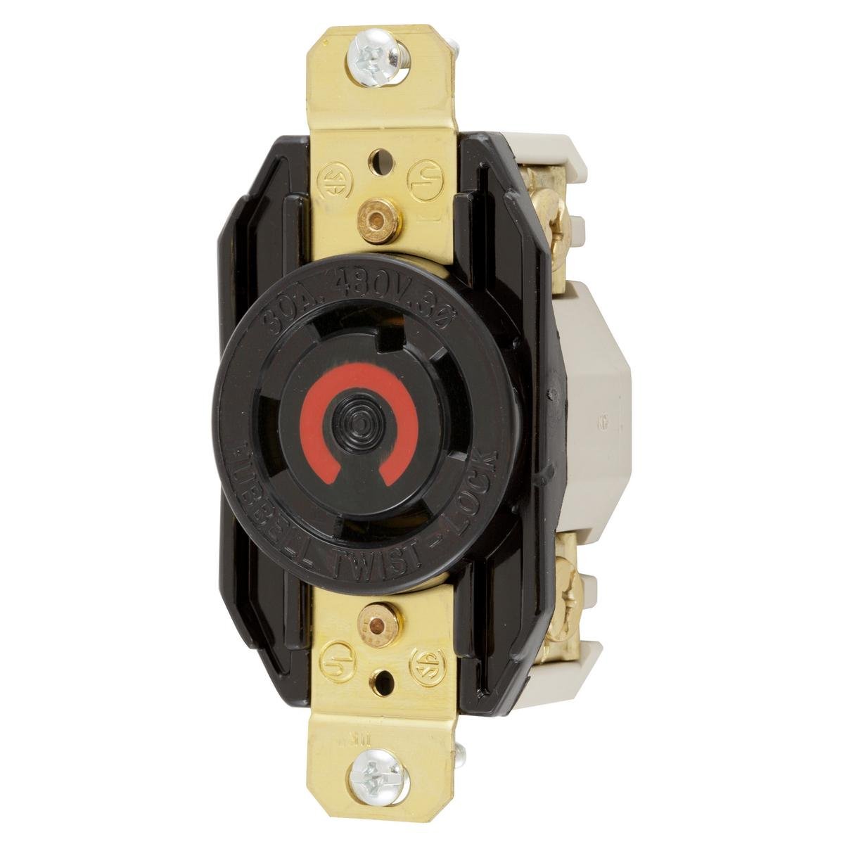 HBL2730 - Locking Devices, Twist-Lock®, Industrial, Flush Receptacle, 30A 3-Phase Delta 480V AC, 3-Pole 4-Wire Grounding, L16-30R, Screw Terminal, Black