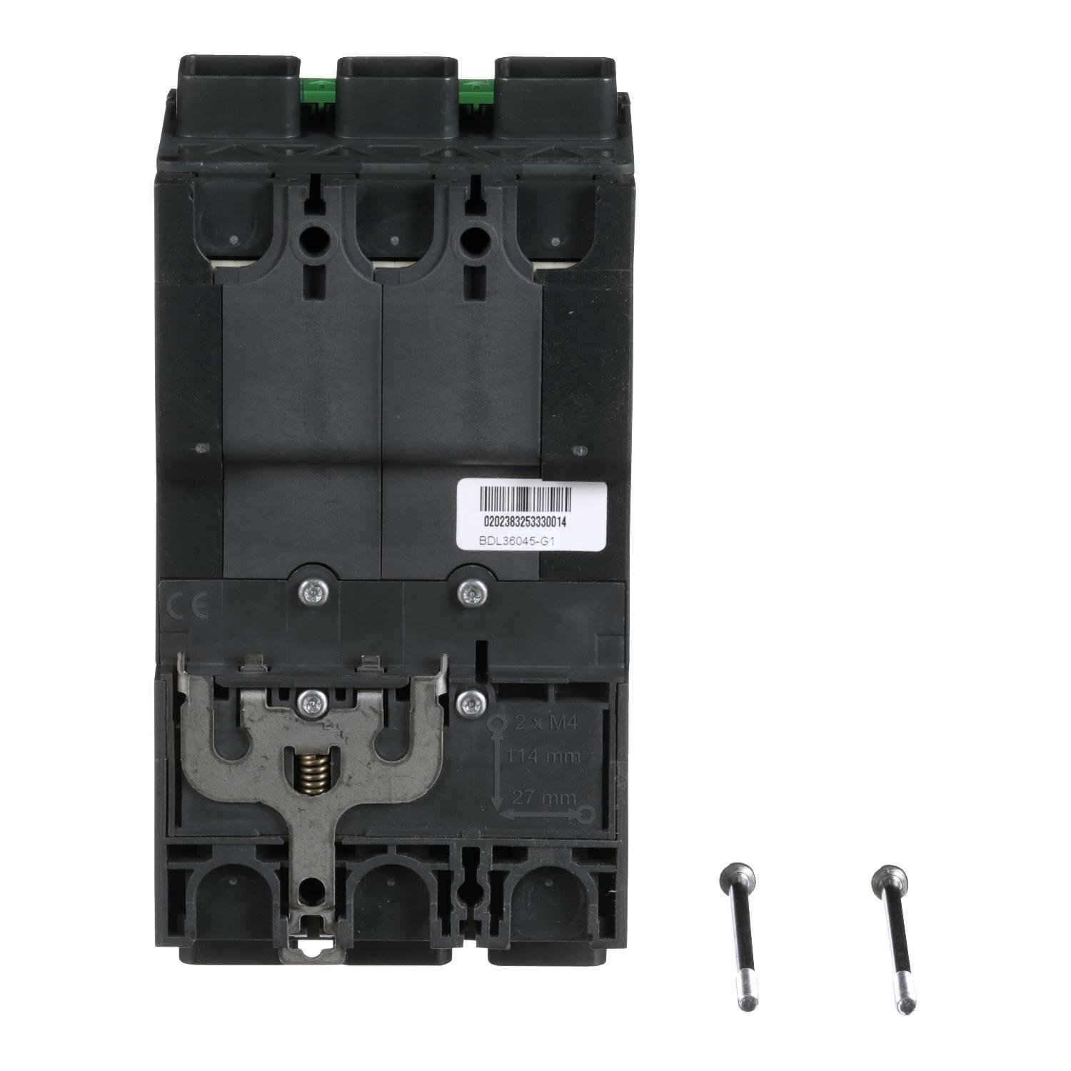 Picture of BDL36045 - Circuit breaker, PowerPacT B, 45A, 3 pole, 600Y/347VAC, 14kA, lugs, thermal magnetic, 80%