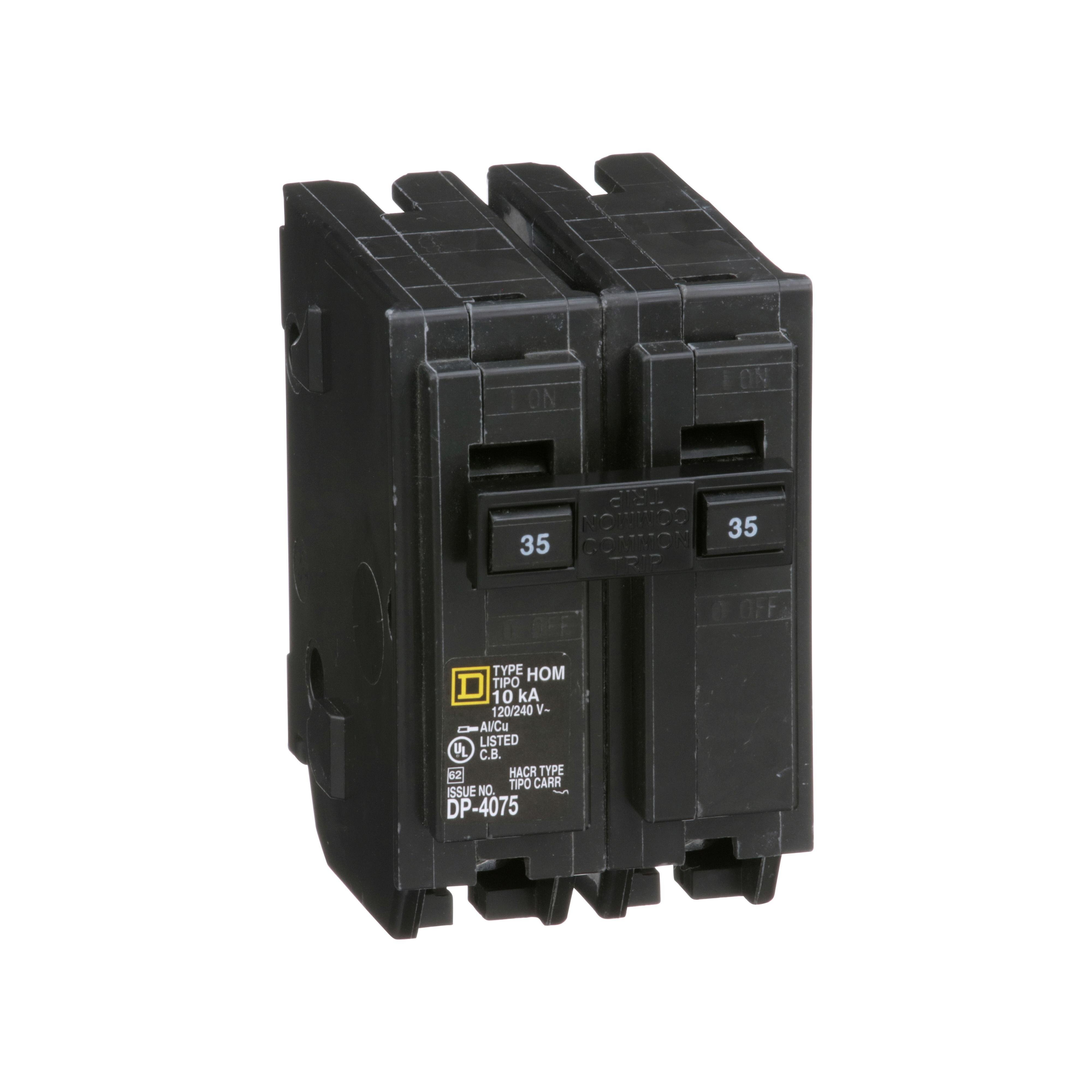 Picture of HOM235 - Mini circuit breaker, Homeline, 35A, 2 pole, 120/240VAC, 10kA AIR, standard type, plug in, UL