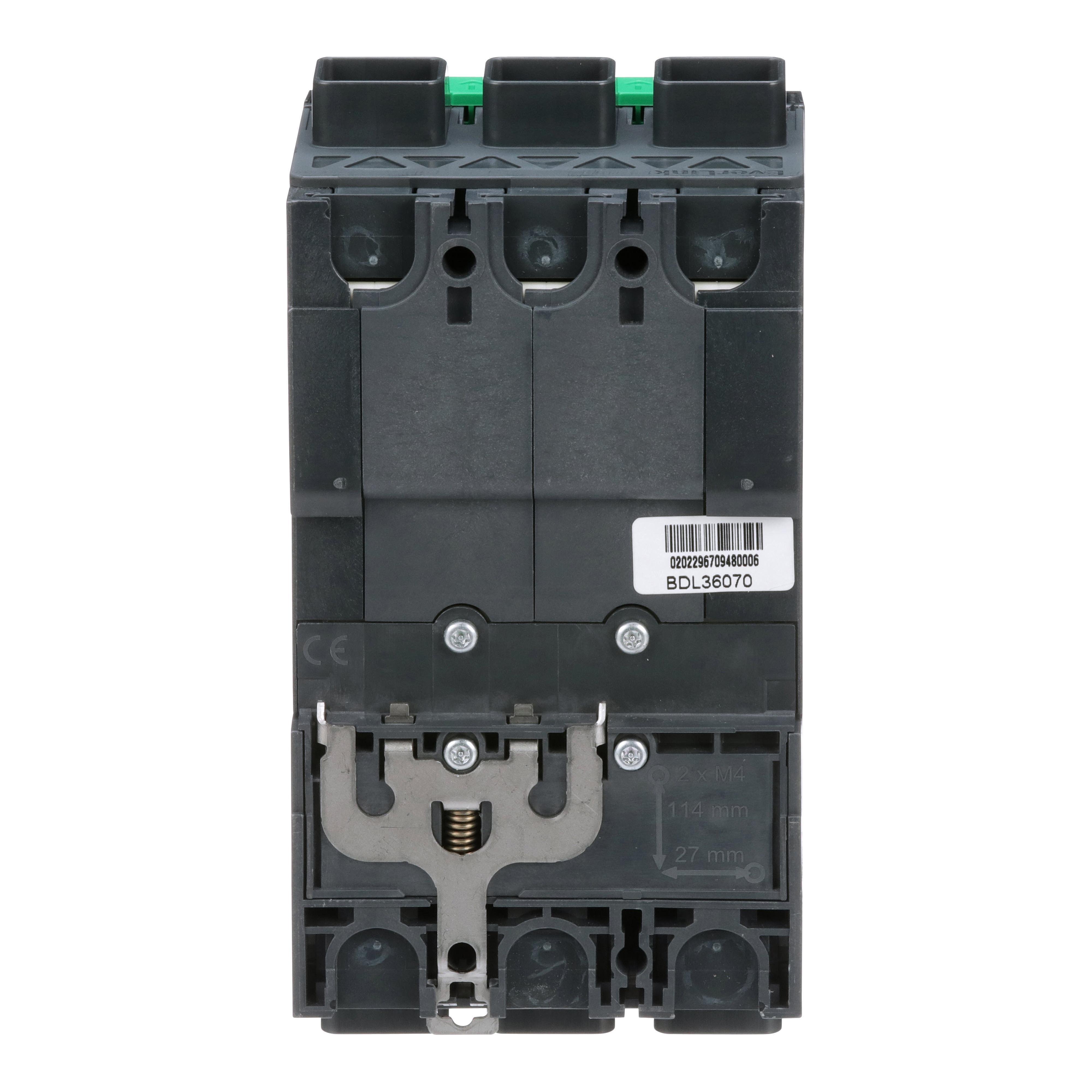 Picture of BDL36070 - Circuit breaker, PowerPacT B, 70A, 3 pole, 600Y/347VAC, 14kA, lugs, thermal magnetic, 80%