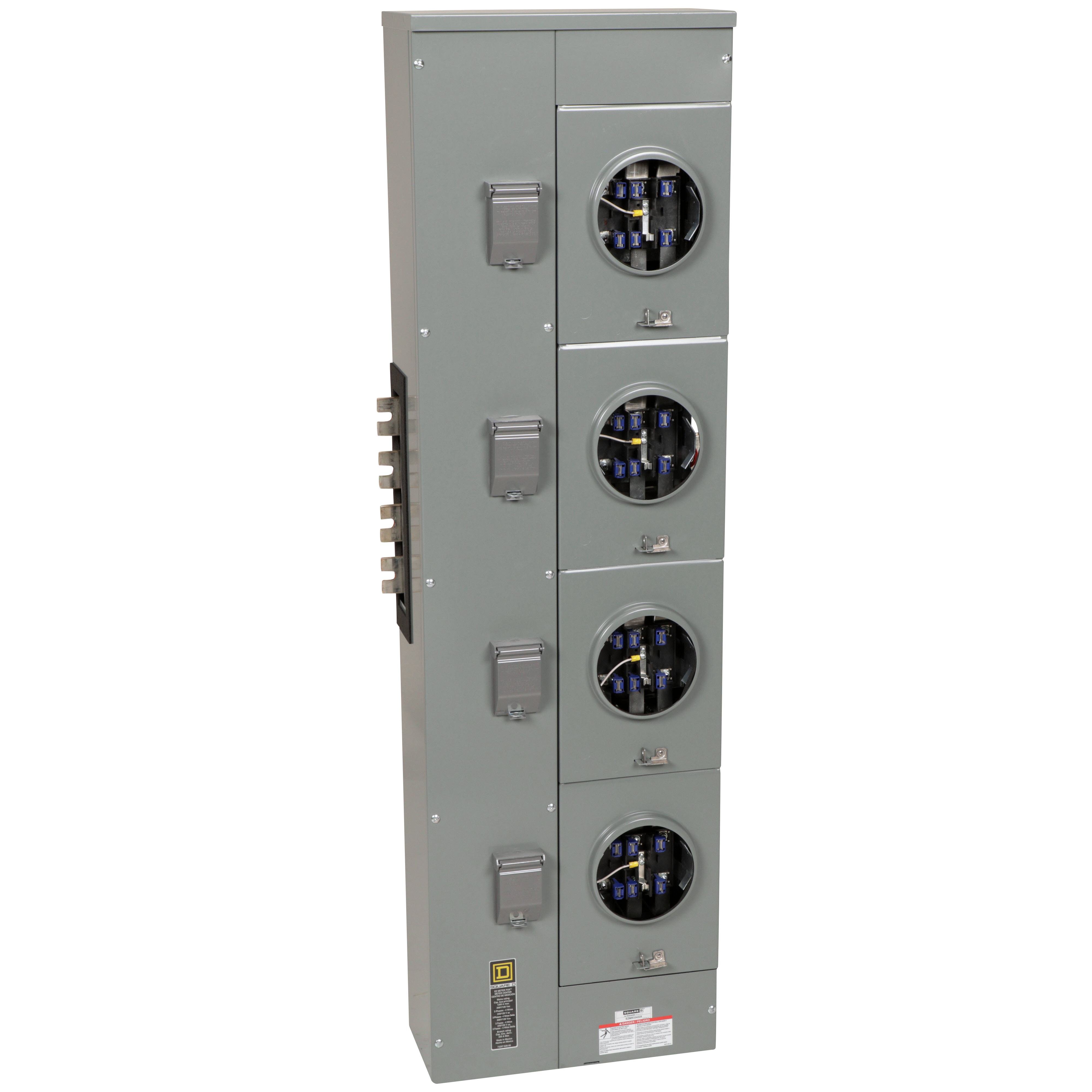 Picture of EZMR334225 - Branch unit, EZ Meter-Pak, 225A, 4 x 7 jaw sockets, 208Y/120VAC, no bypass, ringless, 1200A Al/Cu busbar