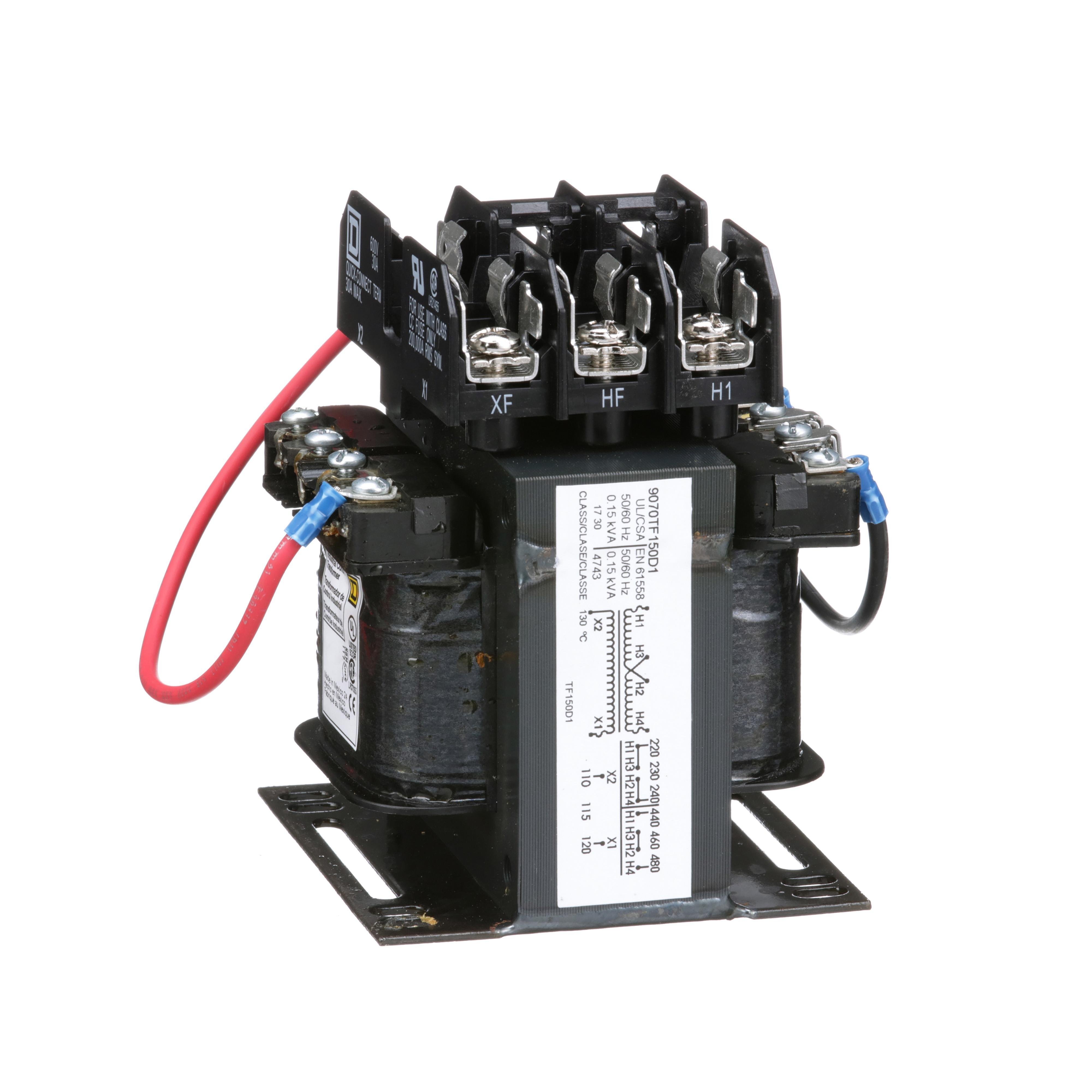 9070TF150D1 - Industrial control transformer, Type TF, 1 phase, 150VA, 240x480V primary, 120V secondary, 50/60Hz