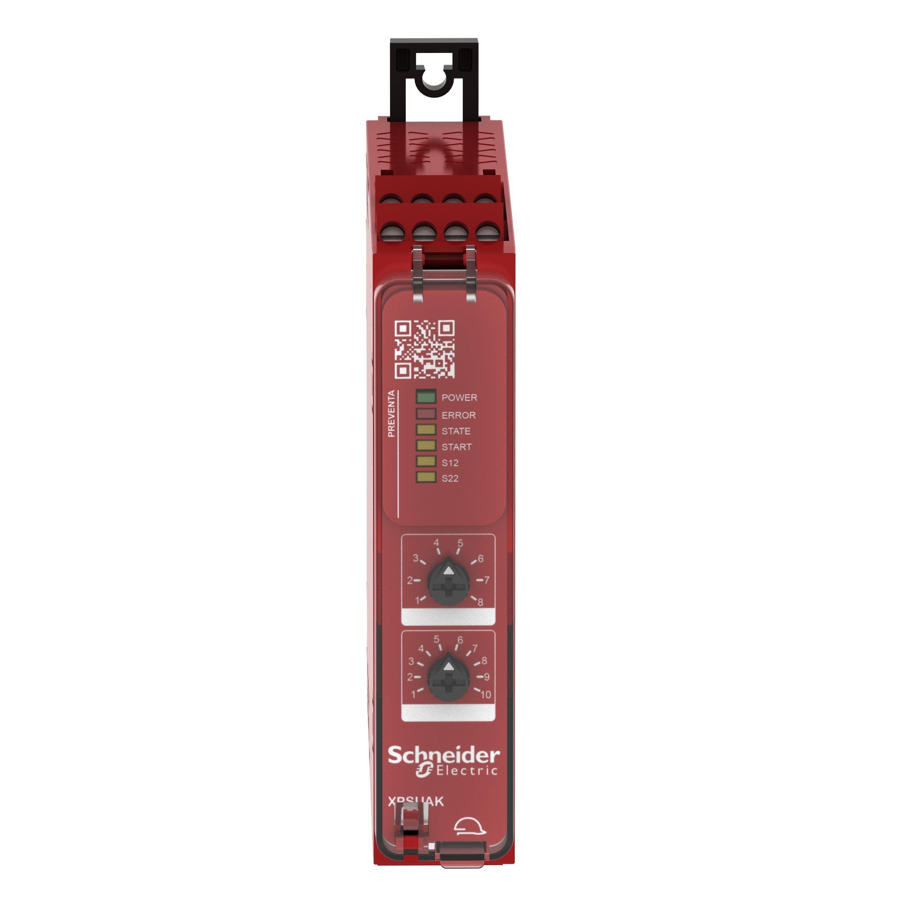 XPSUAK12AP - safety module, Harmony XPSU, Cat 4, features XPSUAF with PNP or NPN, safety mat, 24V AC or DC, screw