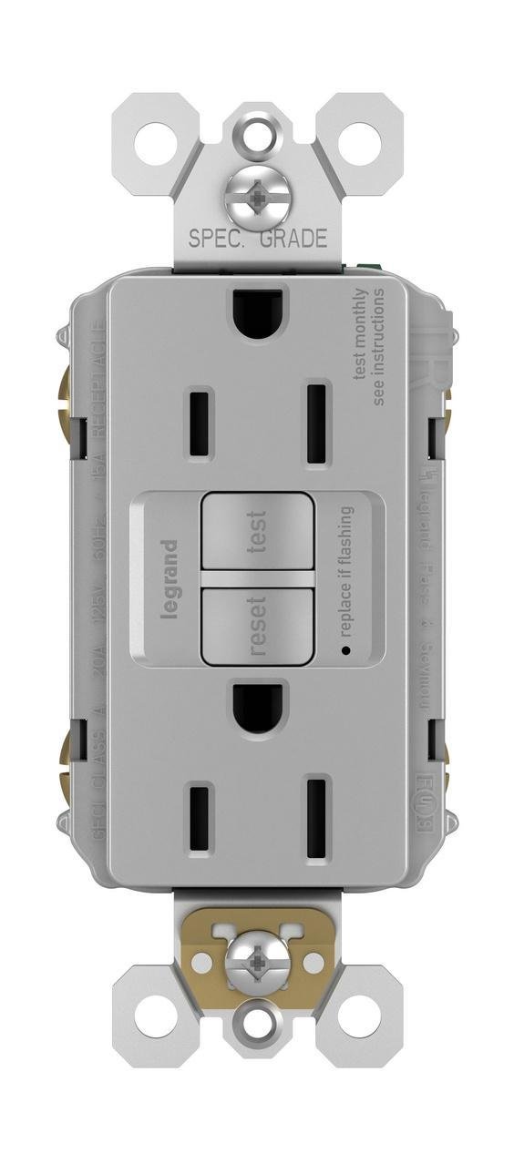 1597-TRGRY - radiant® Tamper-Resistant 15A Duplex Self-Test GFCI Receptacles with SafeLock® Protection, Gray