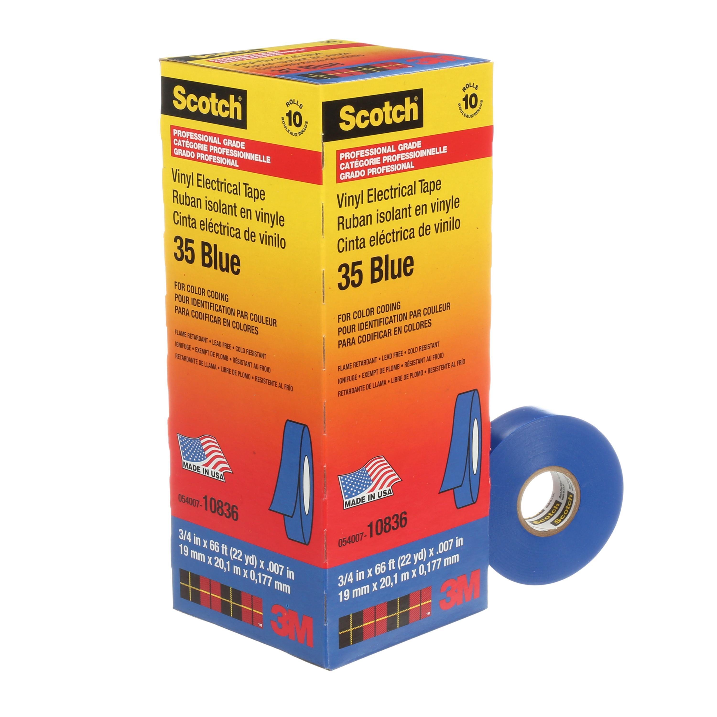 Picture of 35-BLUE-3/4X66FT - Scotch Vinyl Electrical Color Coding Tape 35-Blue-3/4, 3/4 in x 66 ft (19 mm x 20,1 m), 100 per case