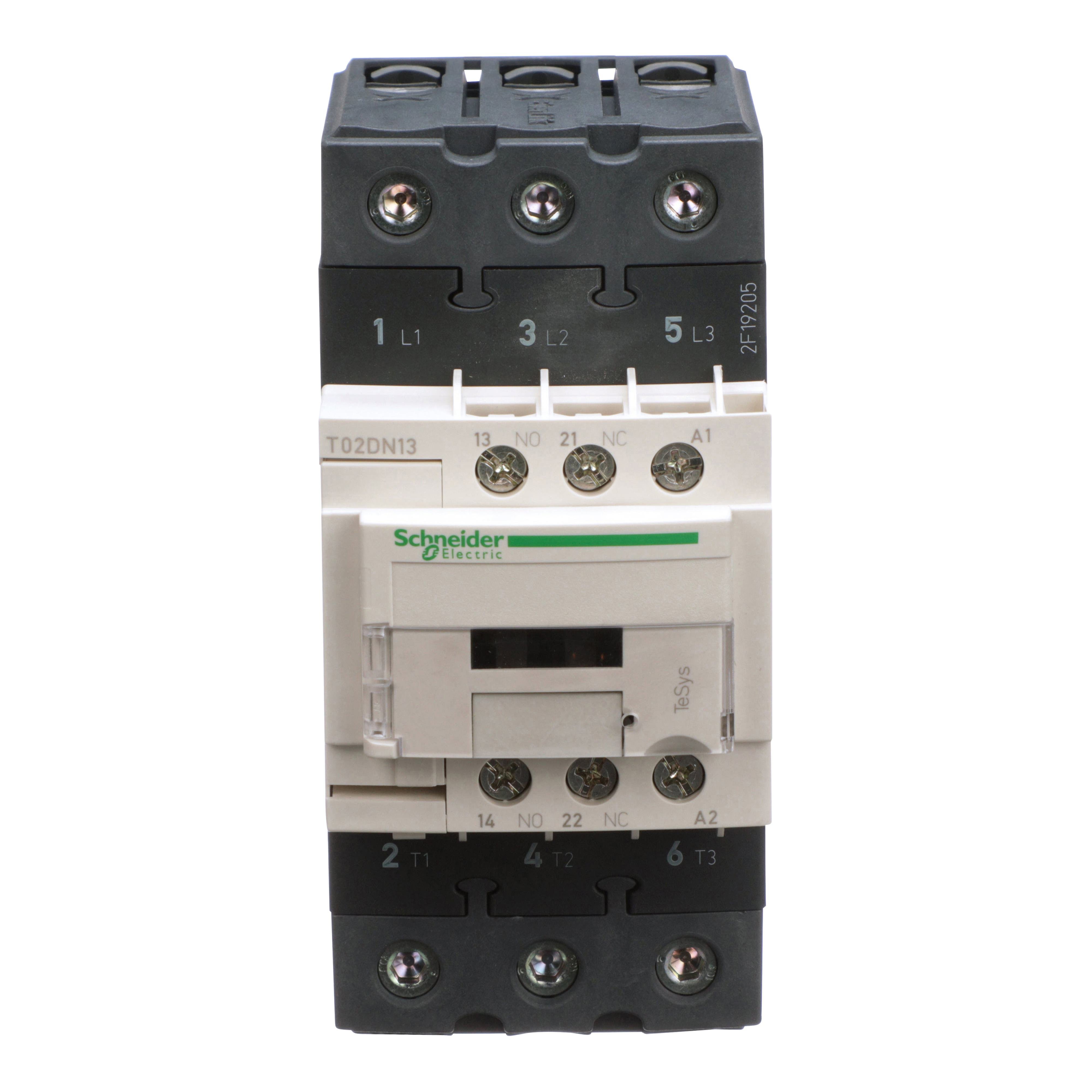 Picture of T02DN13G7 - Contactor, Tesys N Contactors, nonreversing, 3P, 3phase, 45A, 25HP at 460VAC, NEMA size 2, 120VAC 50/60Hz coil, open