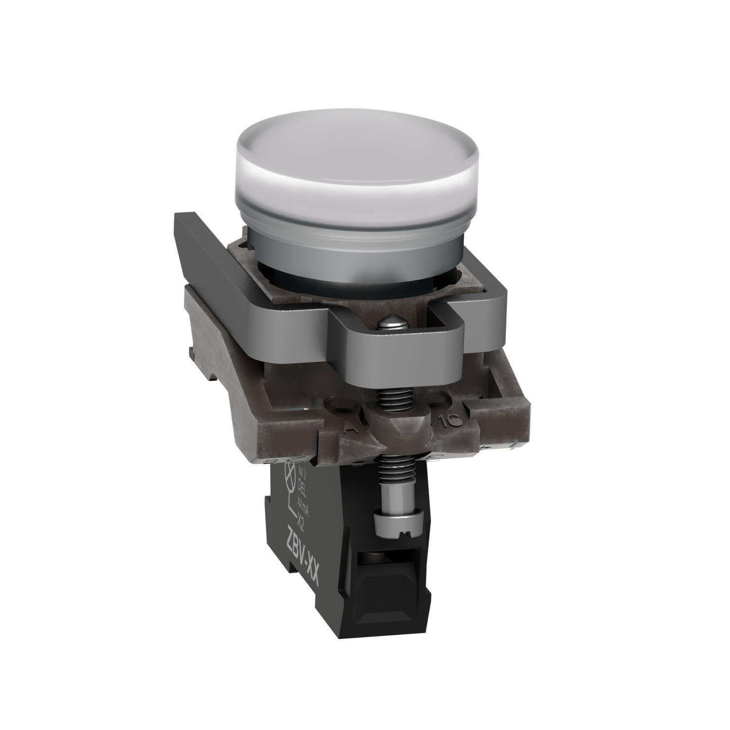 Picture of XB4BVB1 - Pilot light, Harmony XB4,metal, white, 22mm, universal LED, plain lens, 24V AC DC