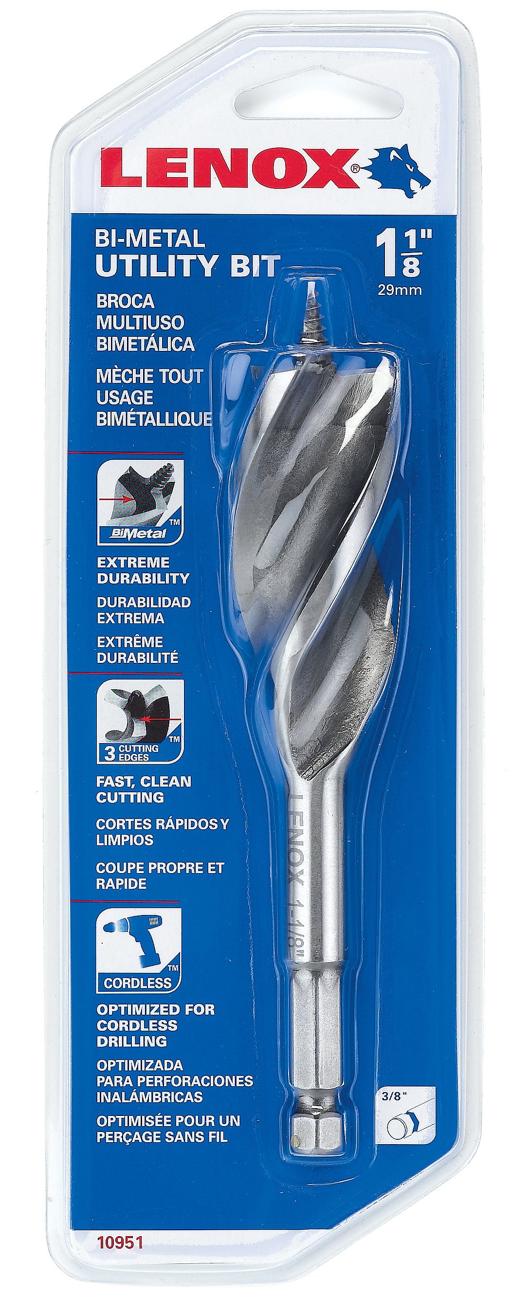 1095106A1816 - LENOX 6" x 1-1/8" Bi-Metal Utility Wood Drill Bits